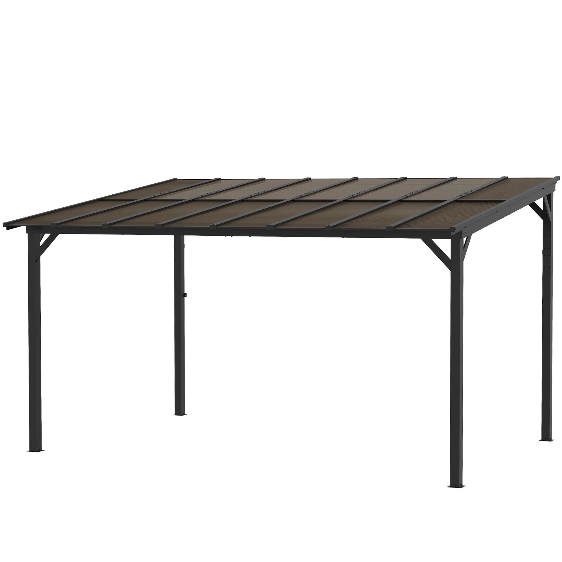 3 x 4.3m Metal Pergola with UPF 50+ and Waterproof Polycarbonate Roof, Wall-Mounted or Free Standing Garden Gazebo, Wind-resistant Outdoor Sun Shade, Dark Grey