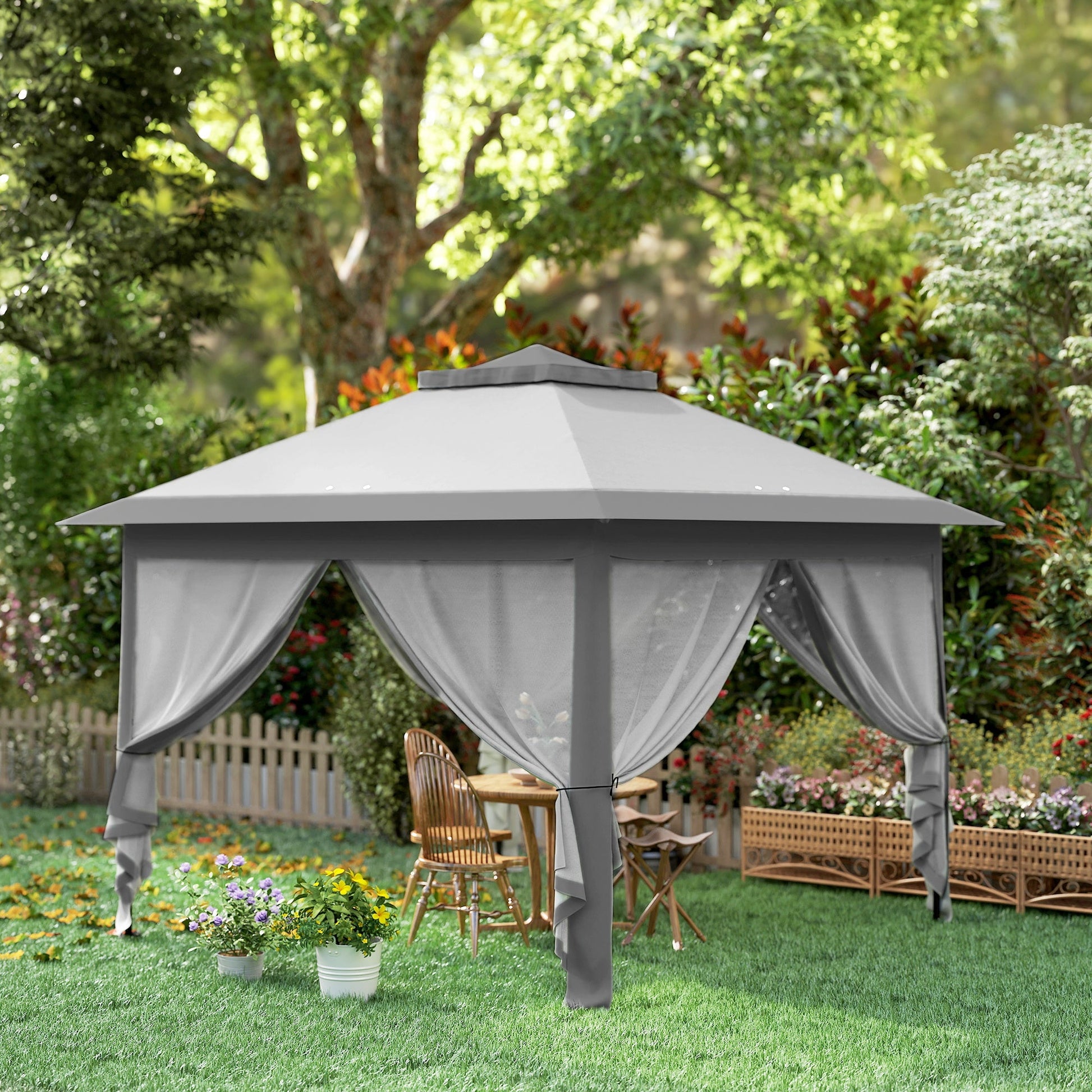 3.3 x 3.3m Pop Up Gazebo, Double Roof Foldable Canopy Tent with Zipped Mesh Sidewalls, Height Adjustable and Carrying Bag, Event Tent for Patio Garden, Grey