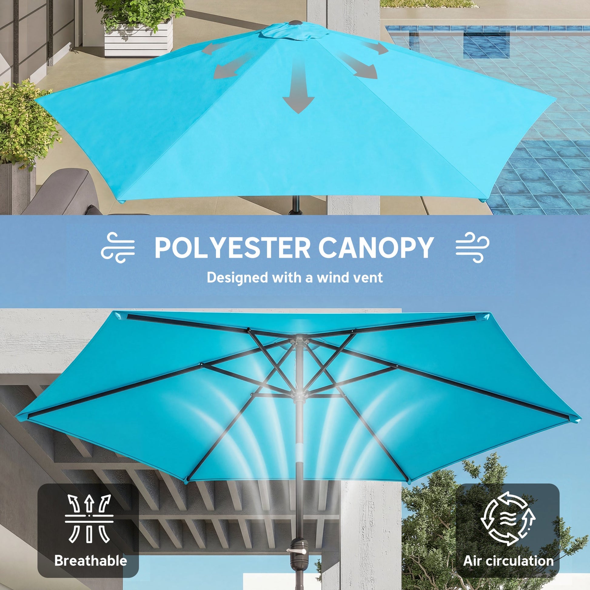 2.6 m Garden Parasol Umbrella with Aluminium Pole, Outdoor Table Market Patio Umbrella Sun Shade with Tilt and Crank, Vent, Blue