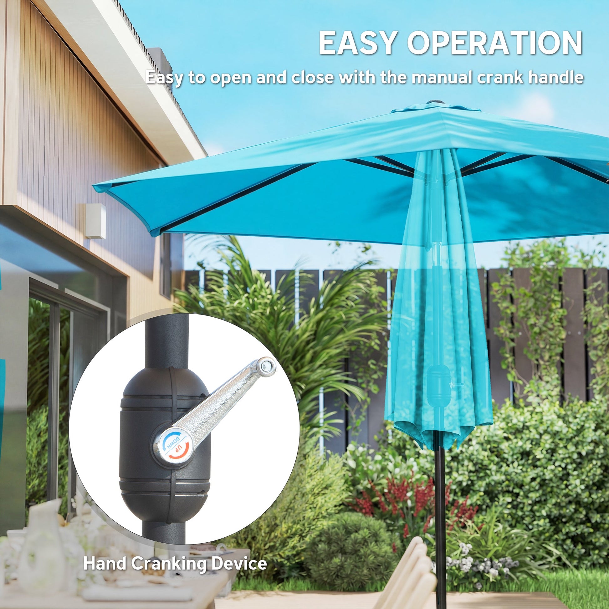 2.6 m Garden Parasol Umbrella with Aluminium Pole, Outdoor Table Market Patio Umbrella Sun Shade with Tilt and Crank, Vent, Blue