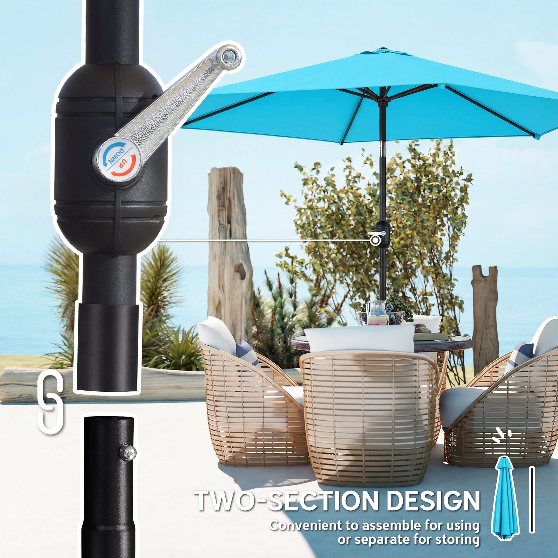 2.6 m Garden Parasol Umbrella with Aluminium Pole, Outdoor Table Market Patio Umbrella Sun Shade with Tilt and Crank, Vent, Blue