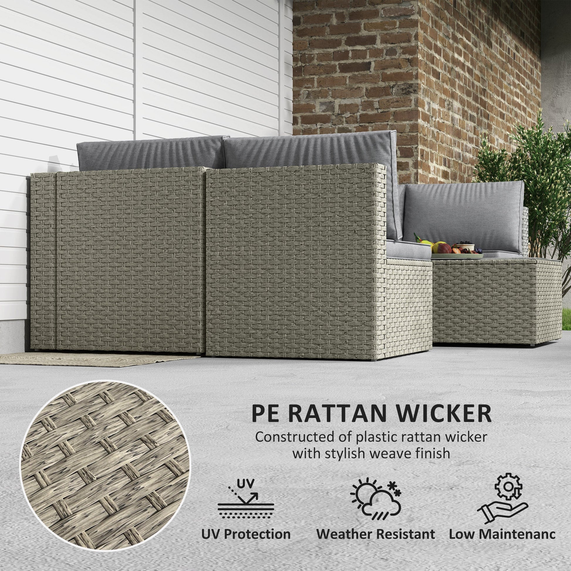 7 Pieces Rattan Garden Furniture Set, 6 Seater Garden Corner Sofa with Wide Seat, Cushions and Glass Top Table, Sectional Outdoor Furniture Conservatory Set for Patio, Light Brown