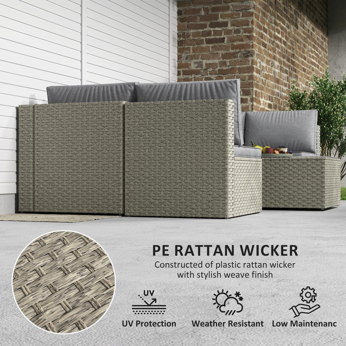 7 Pieces Rattan Garden Furniture Set, 6 Seater Garden Corner Sofa with Wide Seat, Cushions and Glass Top Table, Sectional Outdoor Furniture Conservatory Set for Patio, Light Brown