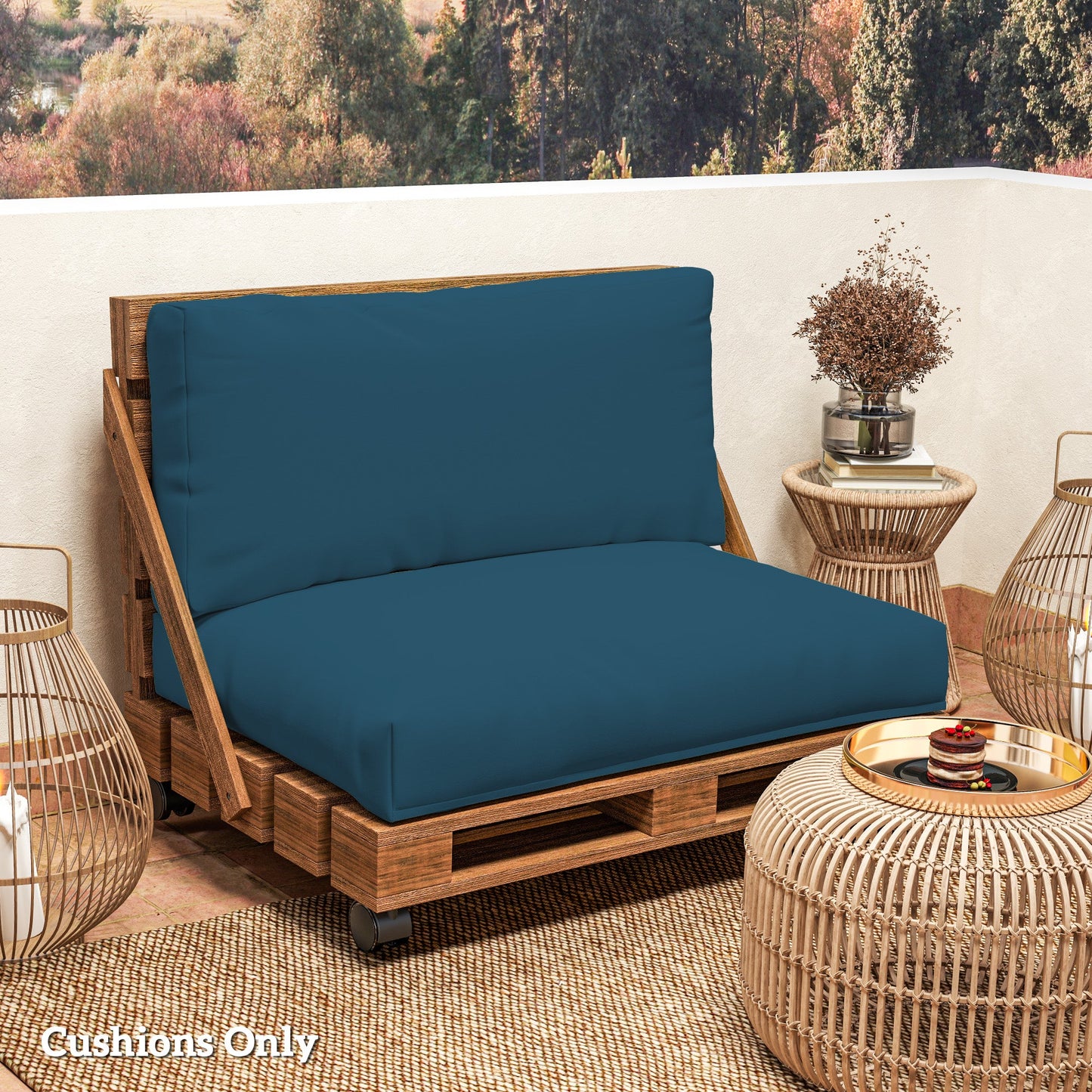 2 Seater Pallet Furniture Cushions Pallet Cushions, UPF20+ 220gsm Fabric, 20 cm Thick Outdoor Seat Pads, Navy Blue