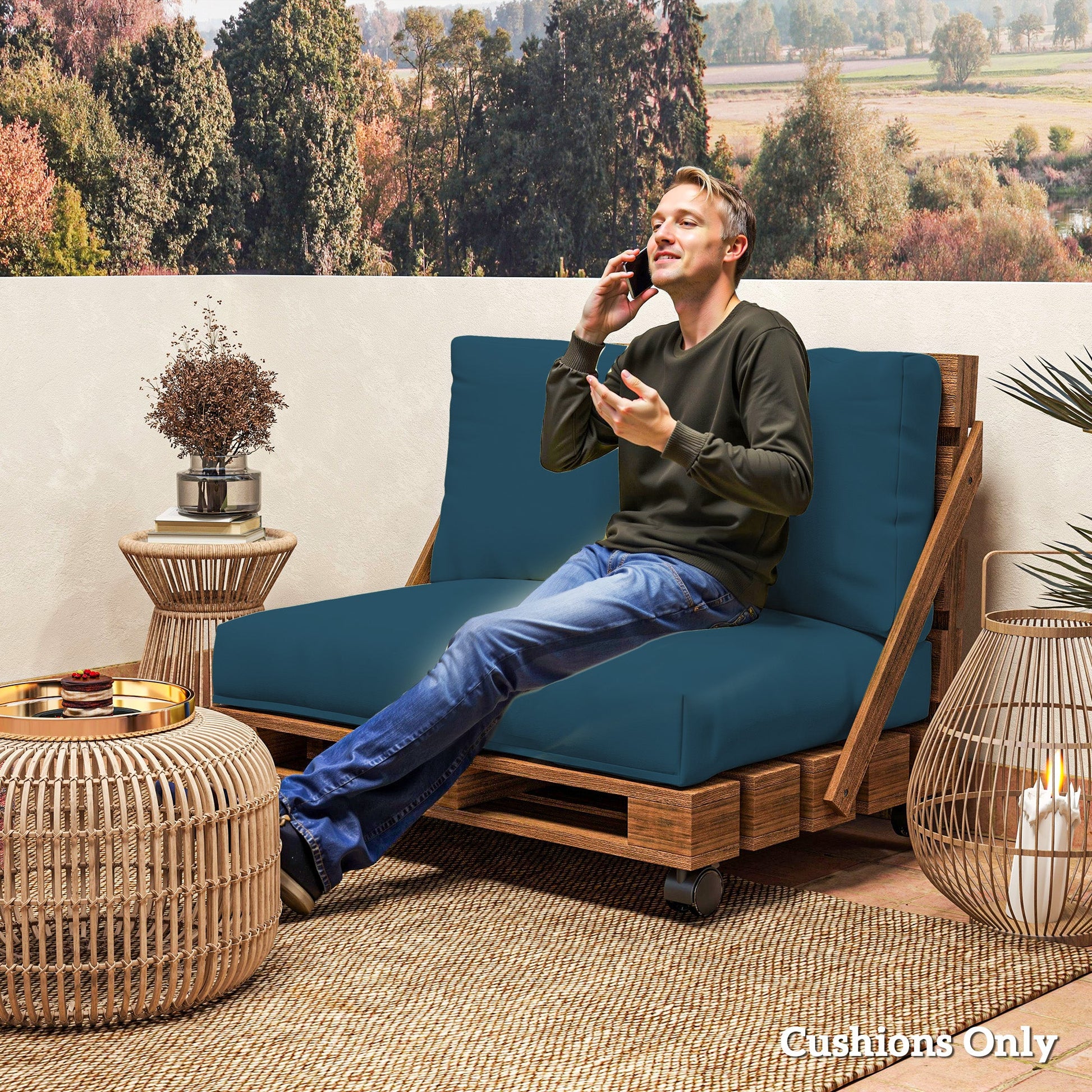 2 Seater Pallet Furniture Cushions Pallet Cushions, UPF20+ 220gsm Fabric, 20 cm Thick Outdoor Seat Pads, Navy Blue