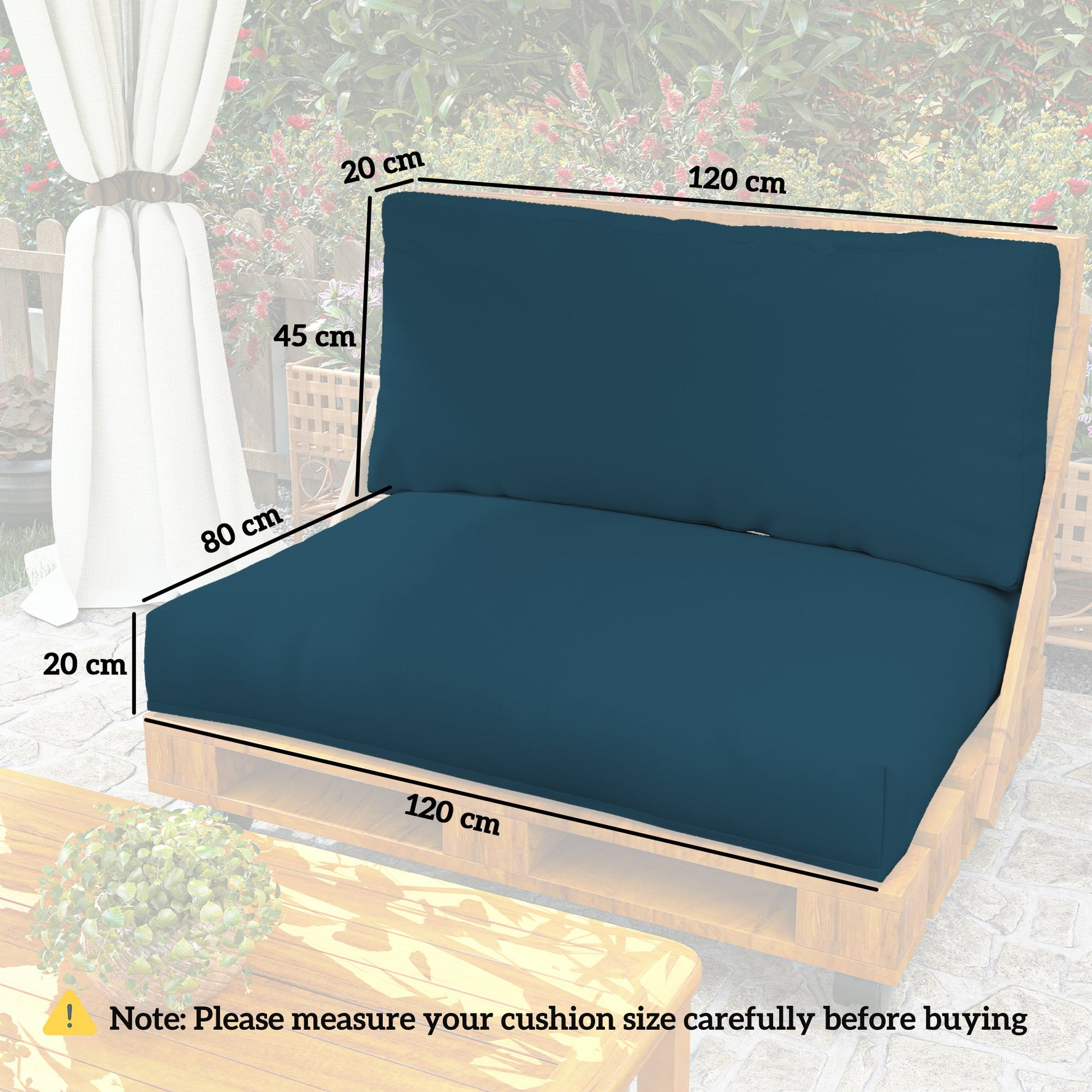 2 Seater Pallet Furniture Cushions Pallet Cushions, UPF20+ 220gsm Fabric, 20 cm Thick Outdoor Seat Pads, Navy Blue