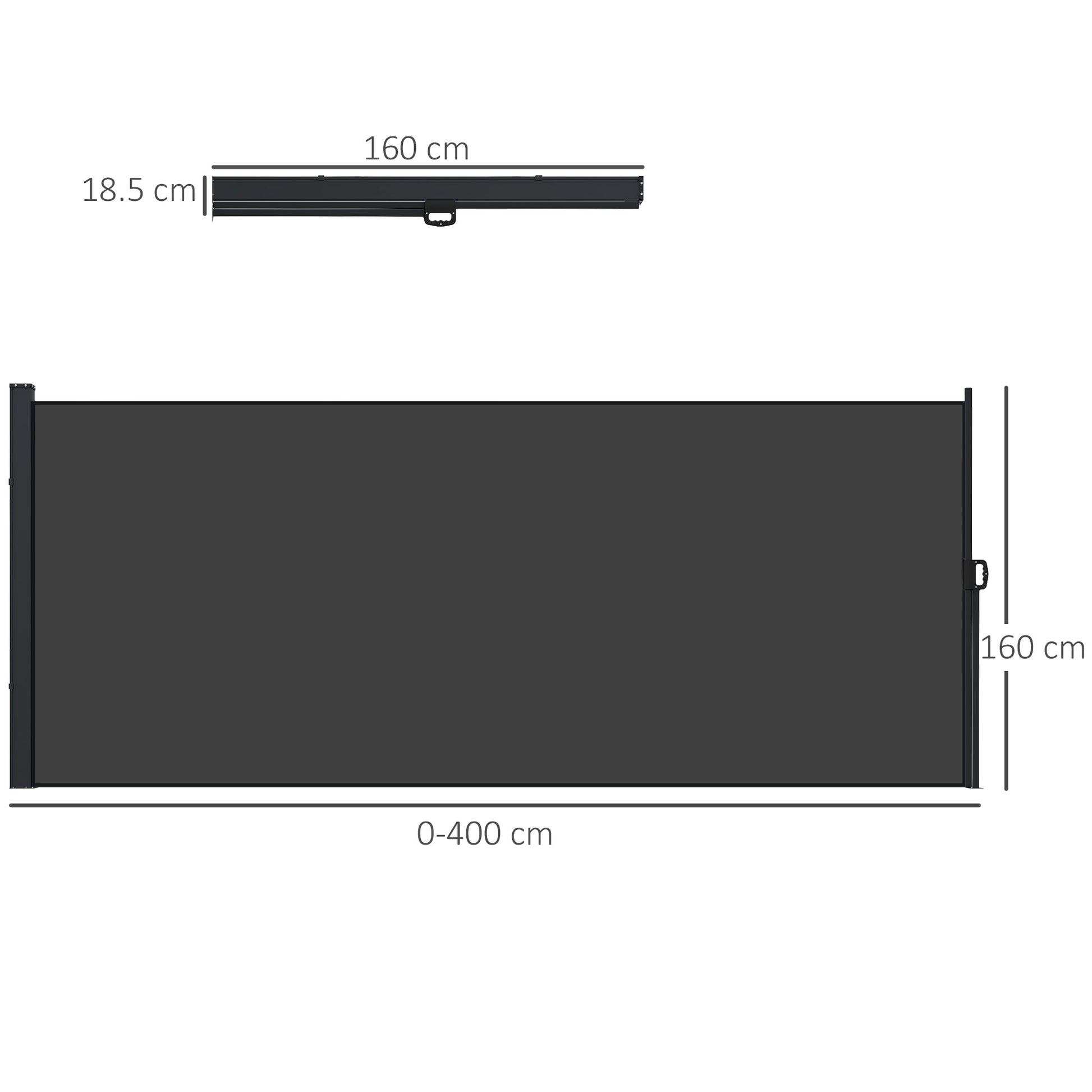 Retractable Side Awning, Garden Privacy Screen Divider, Full Cassette Wind Breaker for Hot Tub, Balcony, Terrace, Pool, 400 x 160cm, Black
