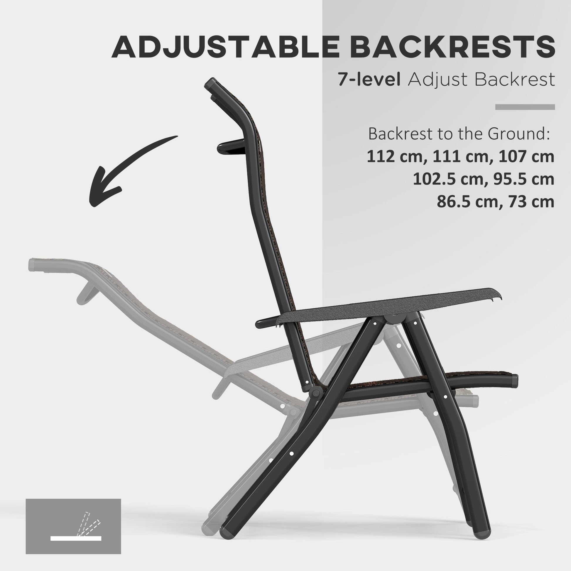 Set of 4 Outdoor Wicker Folding Chairs, Patio PE Rattan Dining Armrests Chair set with 7 Levels Adjustable Backrest, for Outdoors, Camping, Dark Brown