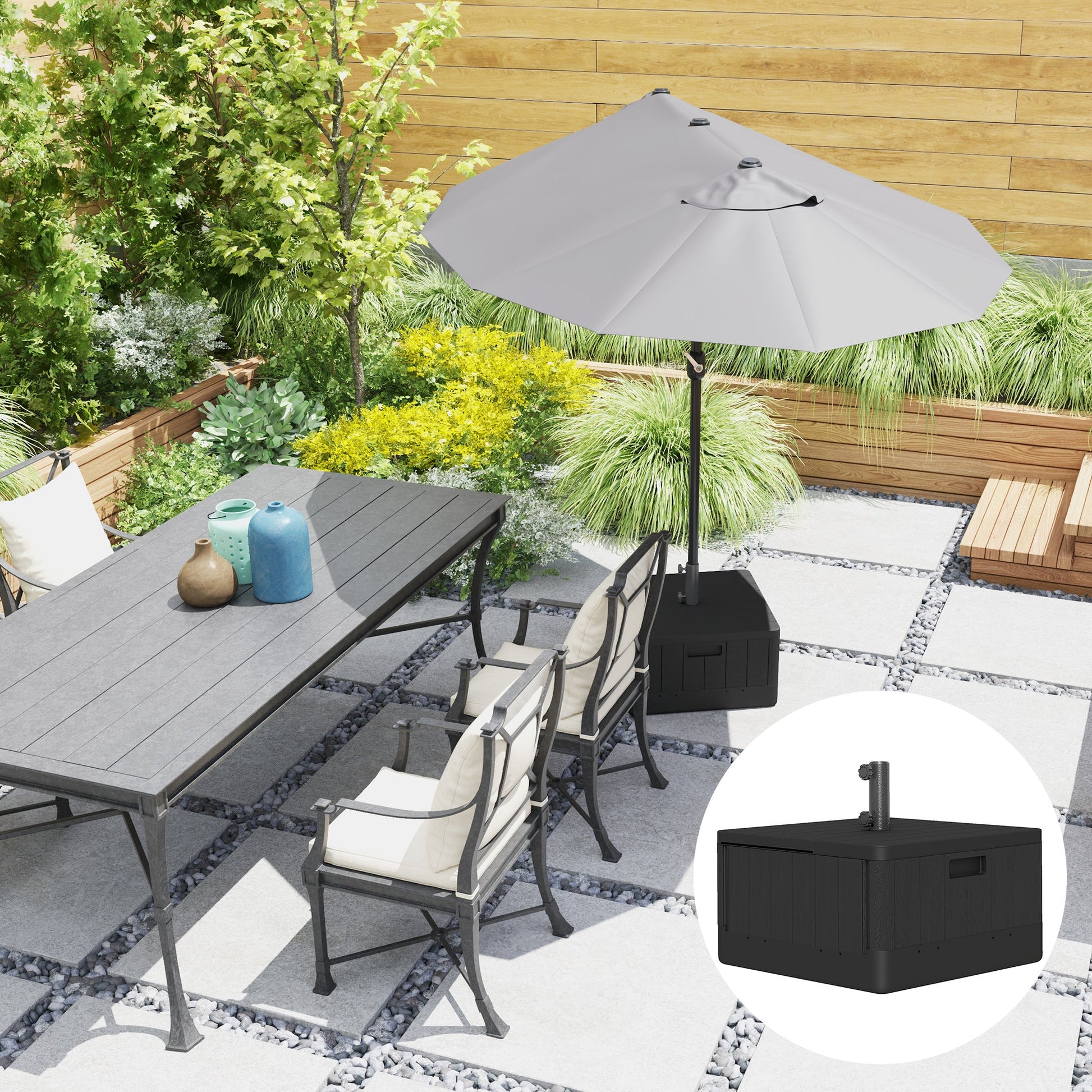 Garden Parasol Base Outdoor Umbrella Stand with Wheels Handles, Garden Umbrella Base, Filled Up to 80kg with Stand or 50kg with Water for 38, 48 mm Poles, Black