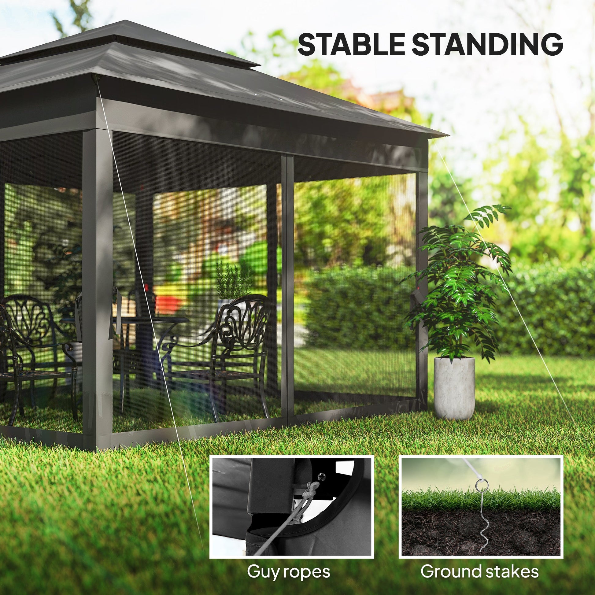 3 x 3(m) Pop Up Gazebo, Double-roof Garden Tent with Netting and Carry Bag, Party Event Shelter for Outdoor Patio, Black