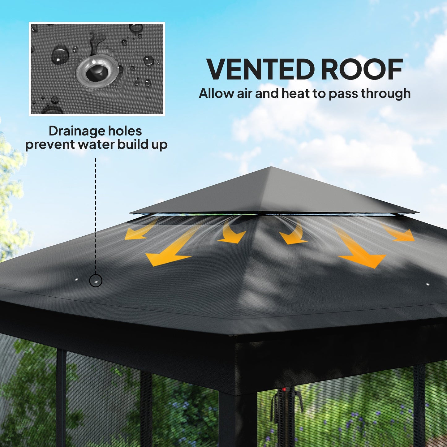 3 x 3(m) Pop Up Gazebo, Double-roof Garden Tent with Netting and Carry Bag, Party Event Shelter for Outdoor Patio, Black