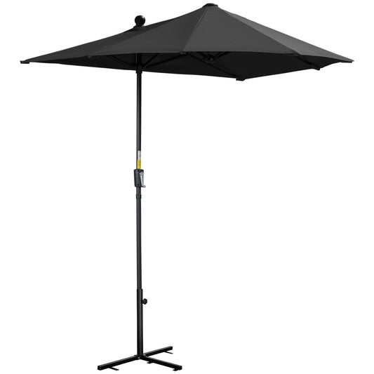 2m Half Parasol Market Umbrella Garden Balcony Parasol with Crank Handle, Cross Base, Double-Sided Canopy, Black