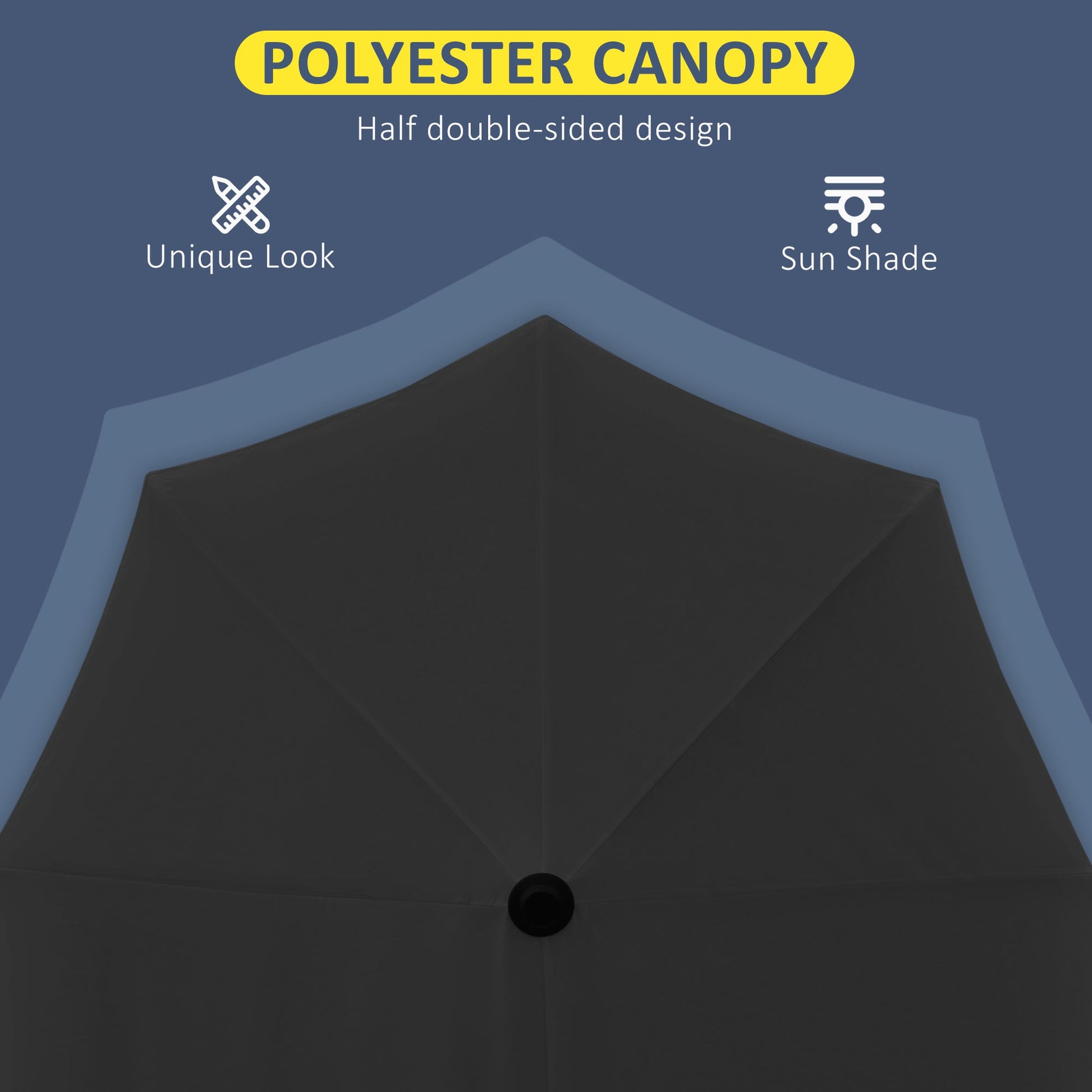 2m Half Parasol Market Umbrella Garden Balcony Parasol with Crank Handle, Cross Base, Double-Sided Canopy, Black