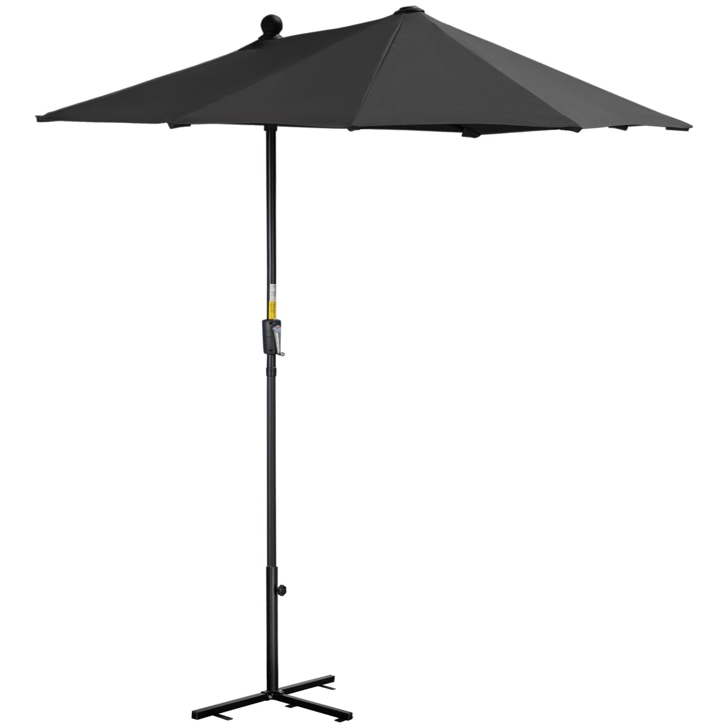 2m Half Parasol Market Umbrella Garden Balcony Parasol with Crank Handle, Cross Base, Double-Sided Canopy, Black