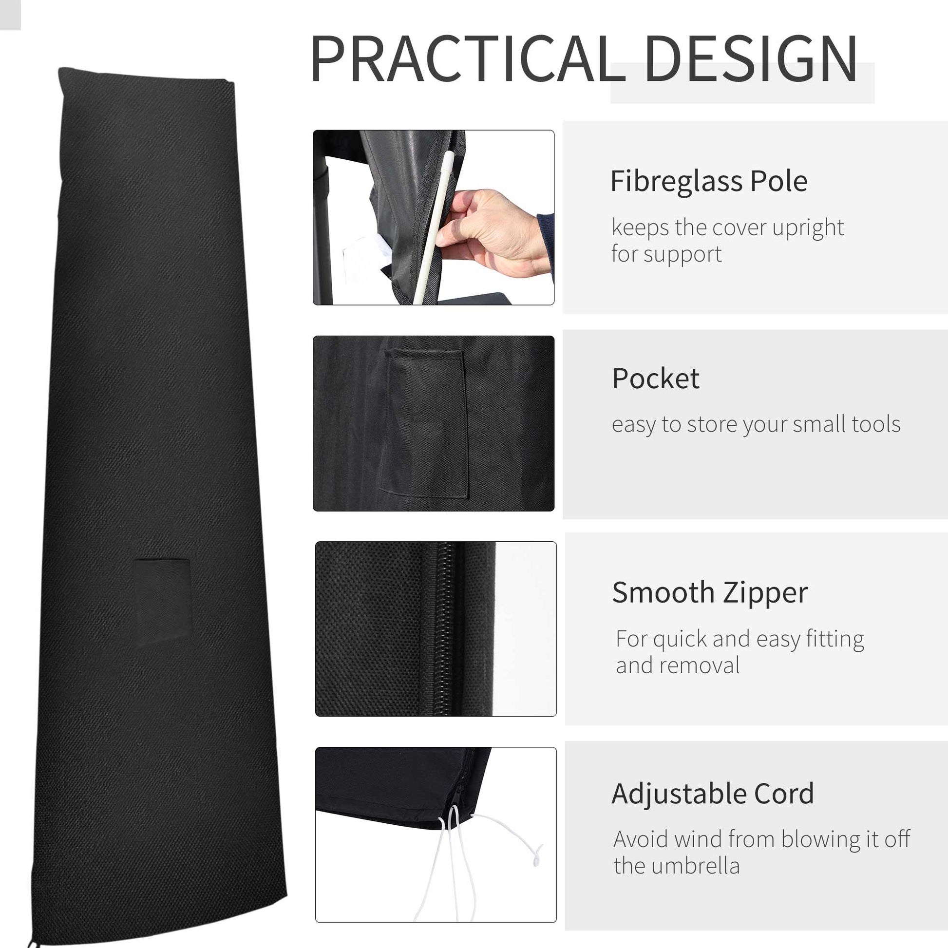 Garden Parasol Cover Waterproof Outdoor Cantilever Banana Umbrella Protector 300D Oxford Fabric 240 x 48/70 cm