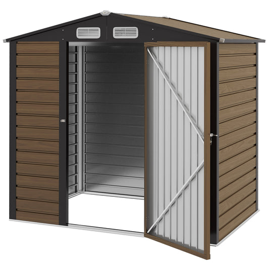 4.3 x  6.2 ft Garden Metal Shed w/ Lock, Outdoor Storage Shed with Ventilation Slots and Gloves for Garden, Patio, Oak