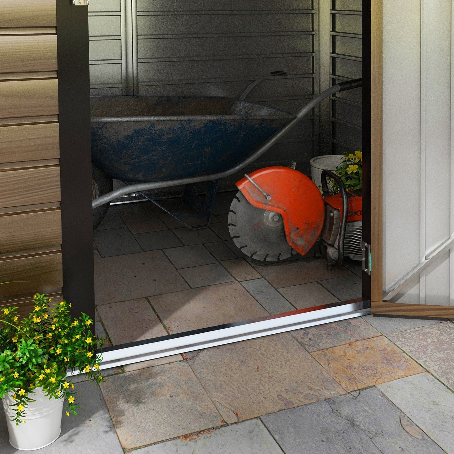 4.3 x  6.2 ft Garden Metal Shed w/ Lock, Outdoor Storage Shed with Ventilation Slots and Gloves for Garden, Patio, Oak