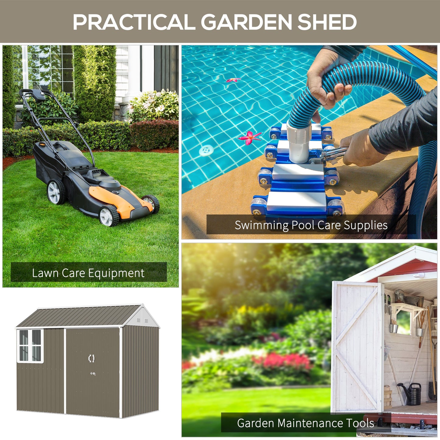 8 x 6 ft Garden Shed, Metal Shed with Single Door, Window and Air Vents, Galvanised Outdoor Lockable Tool Storage House, Grey