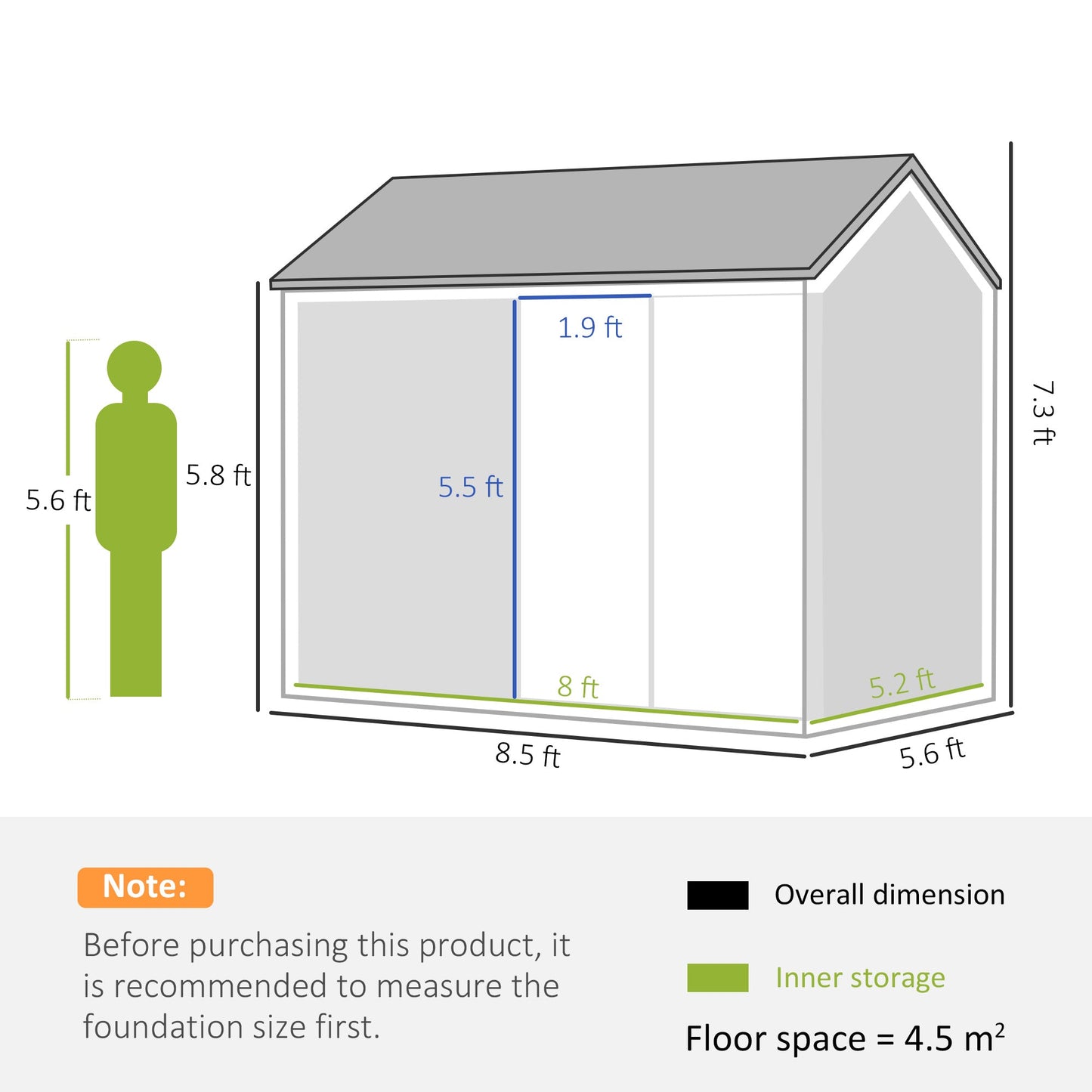 8 x 6 ft Garden Shed, Metal Shed with Single Door, Window and Air Vents, Galvanised Outdoor Lockable Tool Storage House, Grey