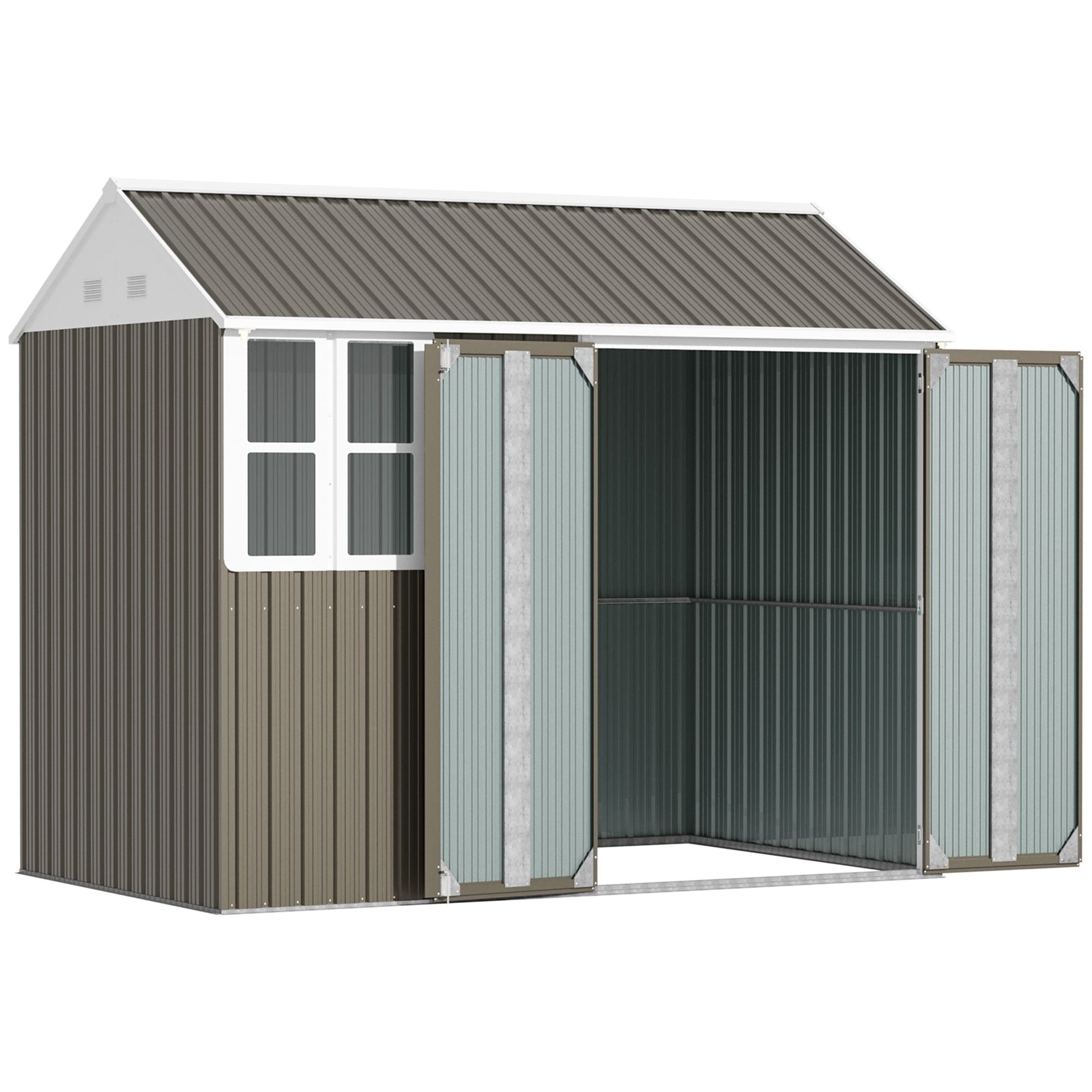 8 x 6 ft Garden Shed, Metal Shed with Single Door, Window and Air Vents, Galvanised Outdoor Lockable Tool Storage House, Grey