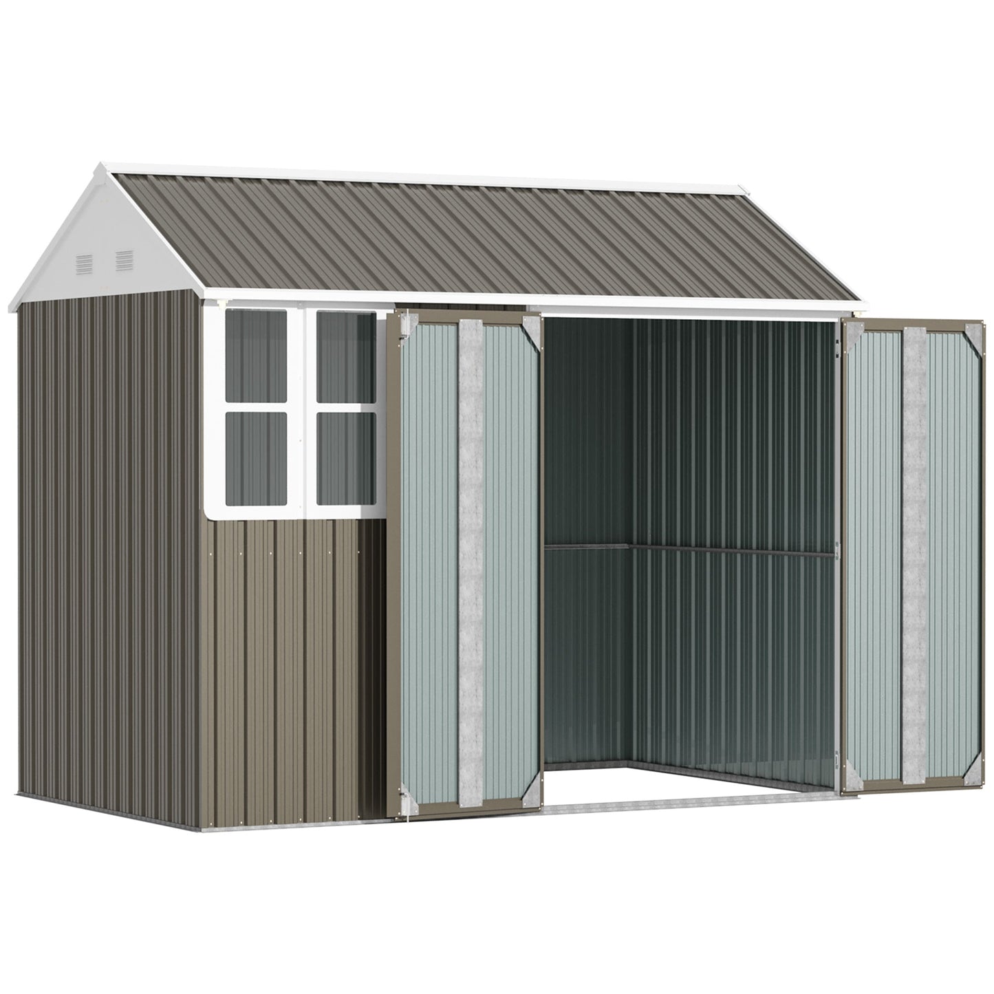 8 x 6 ft Garden Shed, Metal Shed with Single Door, Window and Air Vents, Galvanised Outdoor Lockable Tool Storage House, Grey