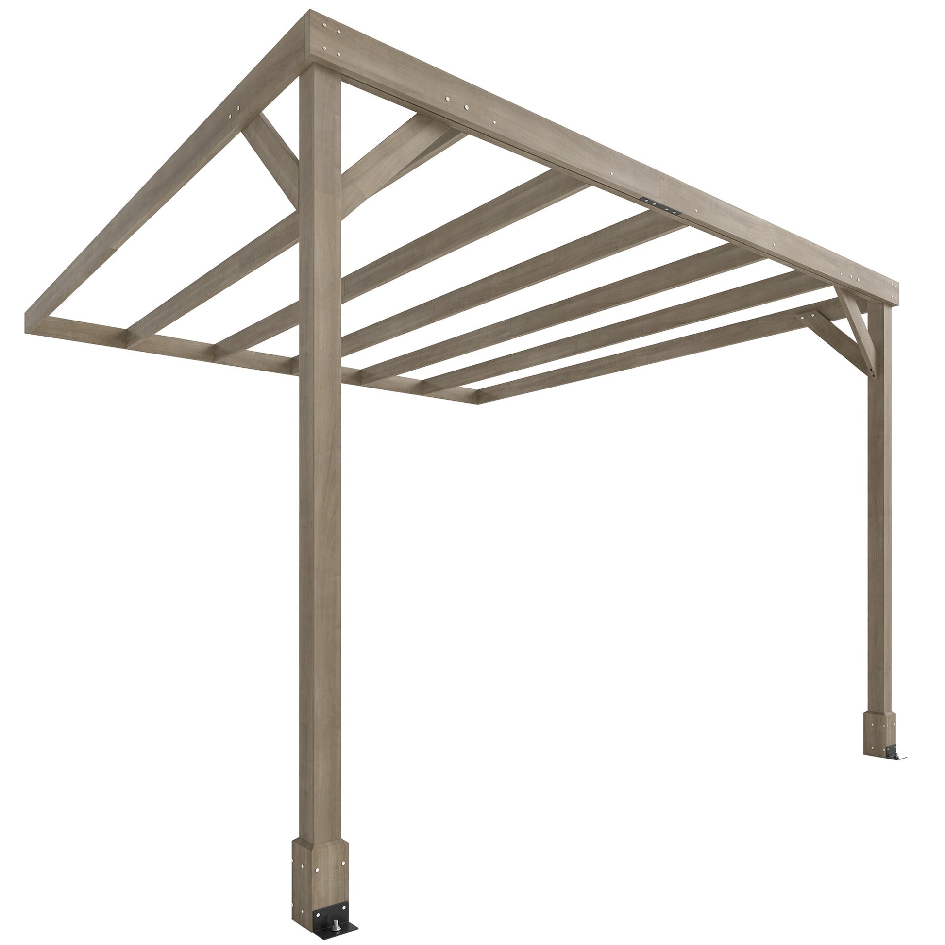 3 x 3 m Lean-To Wooden Pergola Kit, Decorative Garden Gazebo with Stable Structure and Concrete Anchors, Grape Trellis for Climbing Vines, Flowers, Garden Patio, Light Brown
