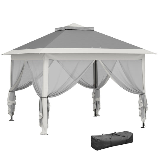 3.3 x 3.3m Pop Up Gazebo, Double Roof Foldable Canopy Tent with Zipped Mesh Sidewalls, Height Adjustable and Carrying Bag, Event Tent for Patio Garden, Dark Grey