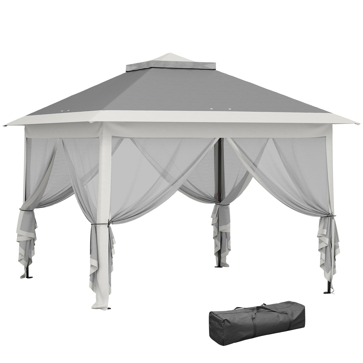 3.3 x 3.3m Pop Up Gazebo, Double Roof Foldable Canopy Tent with Zipped Mesh Sidewalls, Height Adjustable and Carrying Bag, Event Tent for Patio Garden, Dark Grey