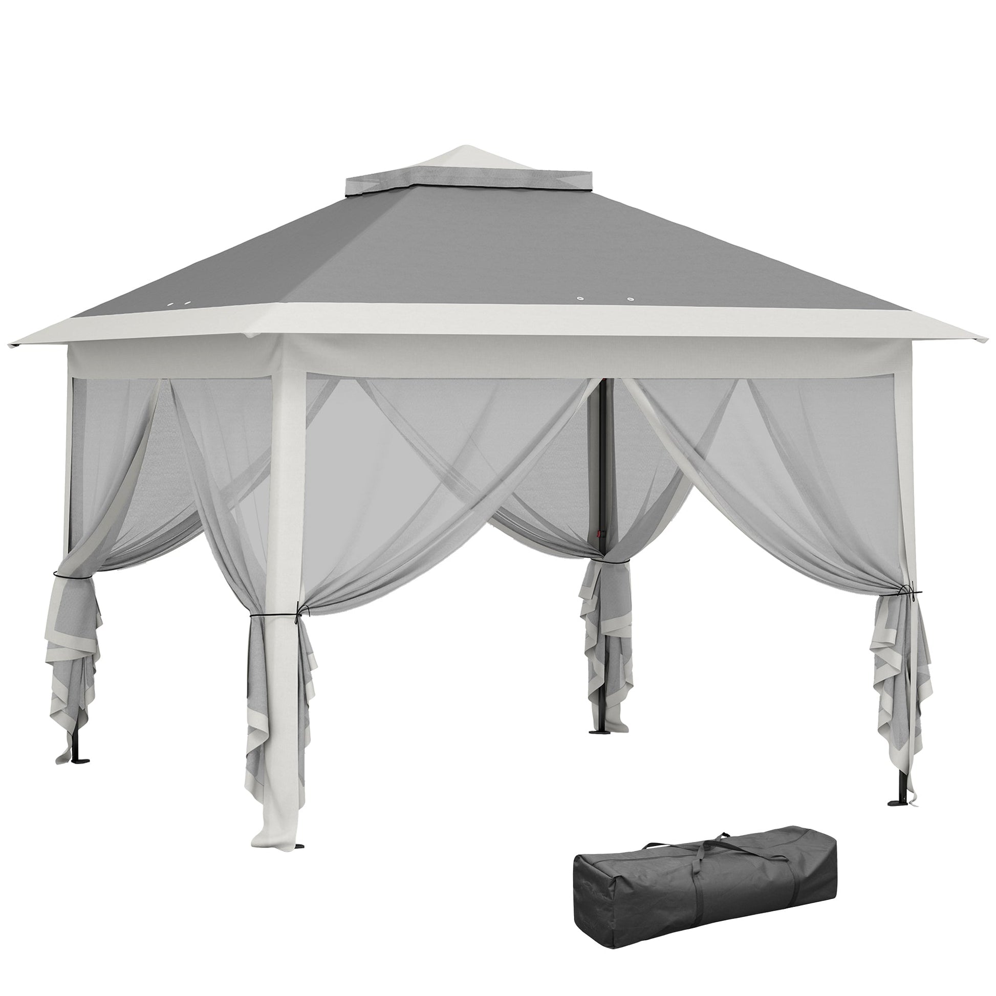 3.3 x 3.3m Pop Up Gazebo, Double Roof Foldable Canopy Tent with Zipped Mesh Sidewalls, Height Adjustable and Carrying Bag, Event Tent for Patio Garden, Dark Grey