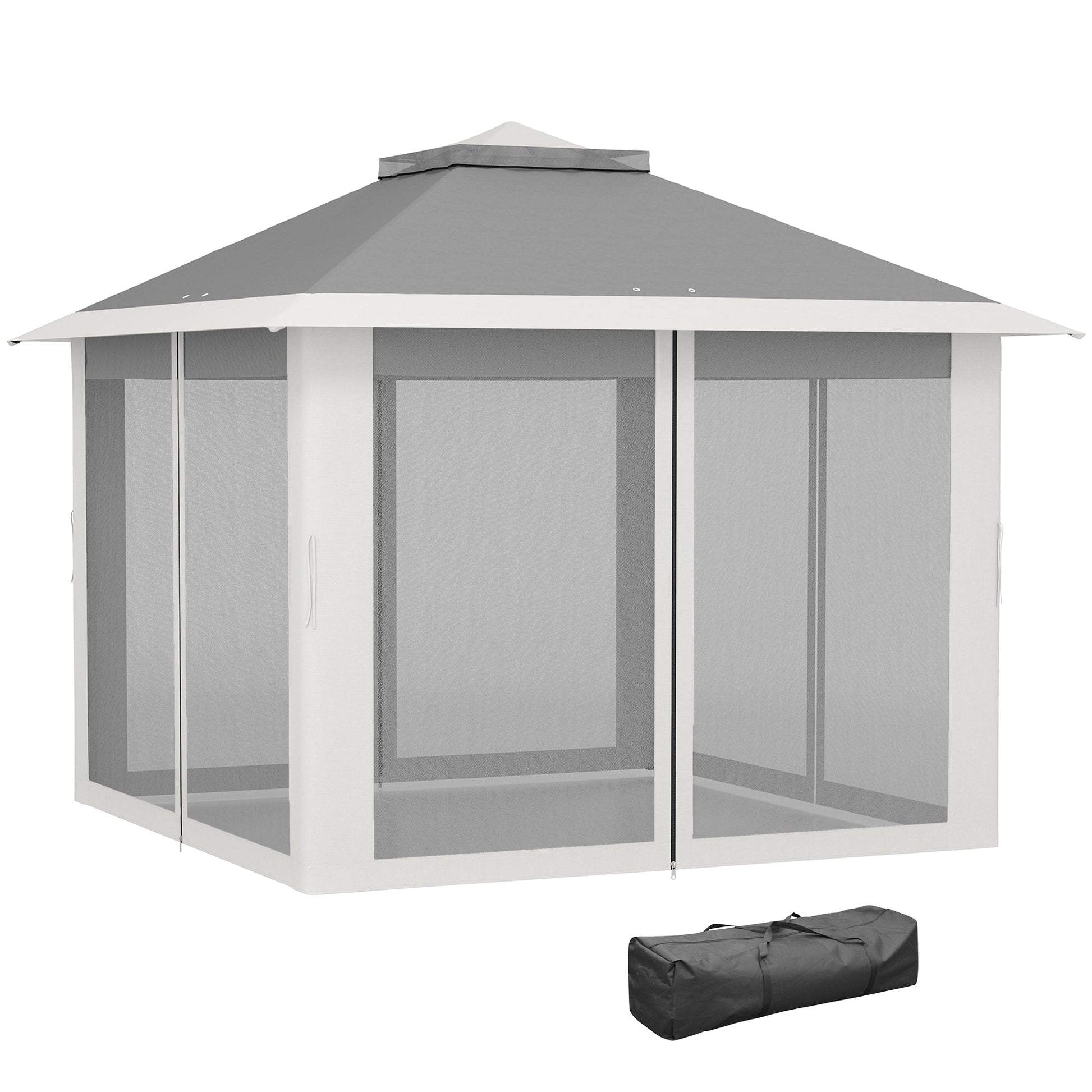 3.3 x 3.3m Pop Up Gazebo, Double Roof Foldable Canopy Tent with Zipped Mesh Sidewalls, Height Adjustable and Carrying Bag, Event Tent for Patio Garden, Dark Grey
