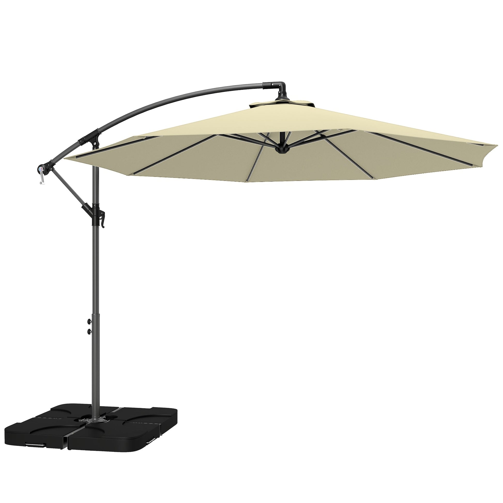 3 m Cantilever Parasol with Umbrella Weights, Cross Base, Offset Outdoor Umbrella with Protective Cover, Crank Handle, Hanging Sun Shade, Sand