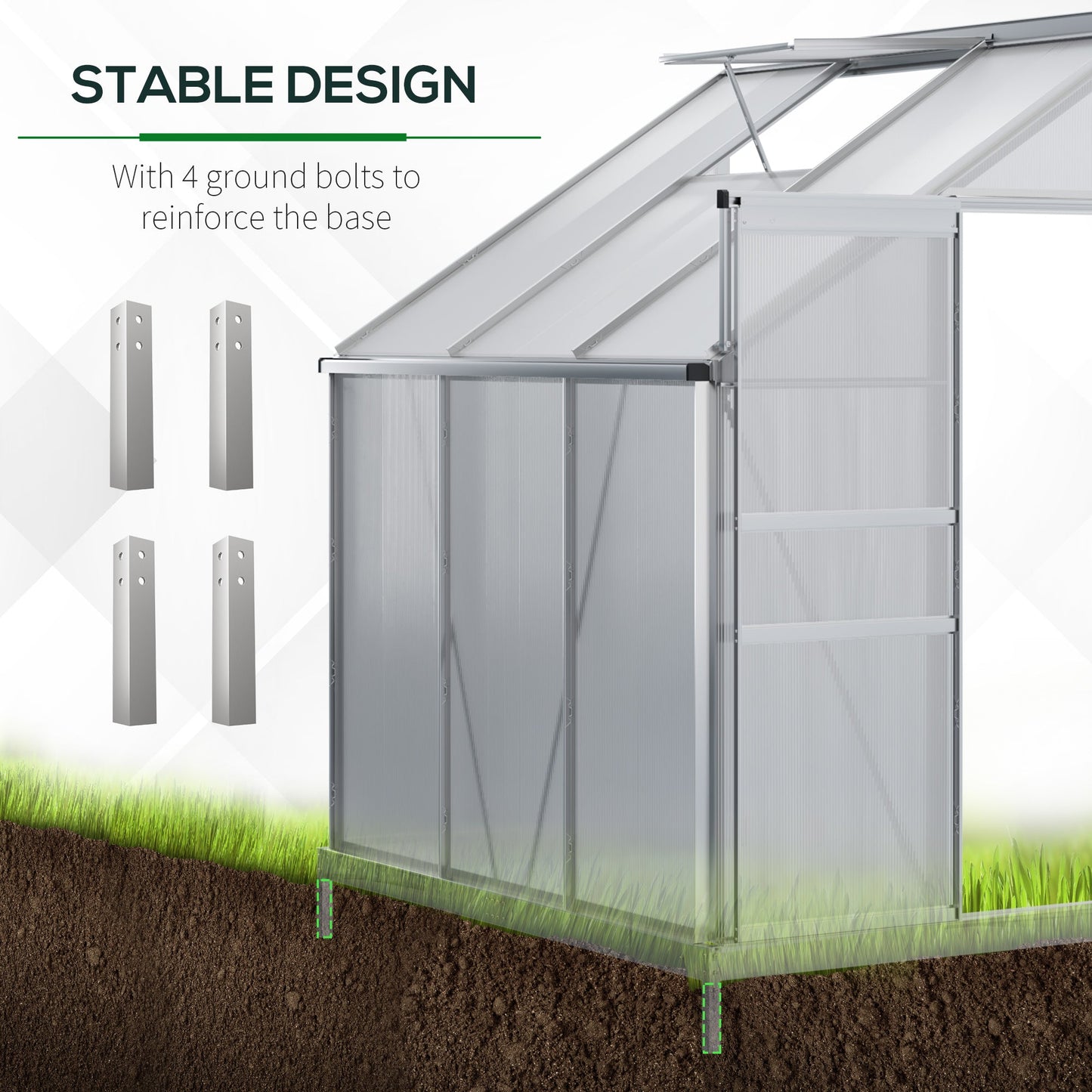 6 x 4ft Lean to Wall Polycarbonate Greenhouse Aluminium Walk-in Garden Greenhouse with Adjustable Roof Vent, Rain Gutter and Sliding Door, Clear