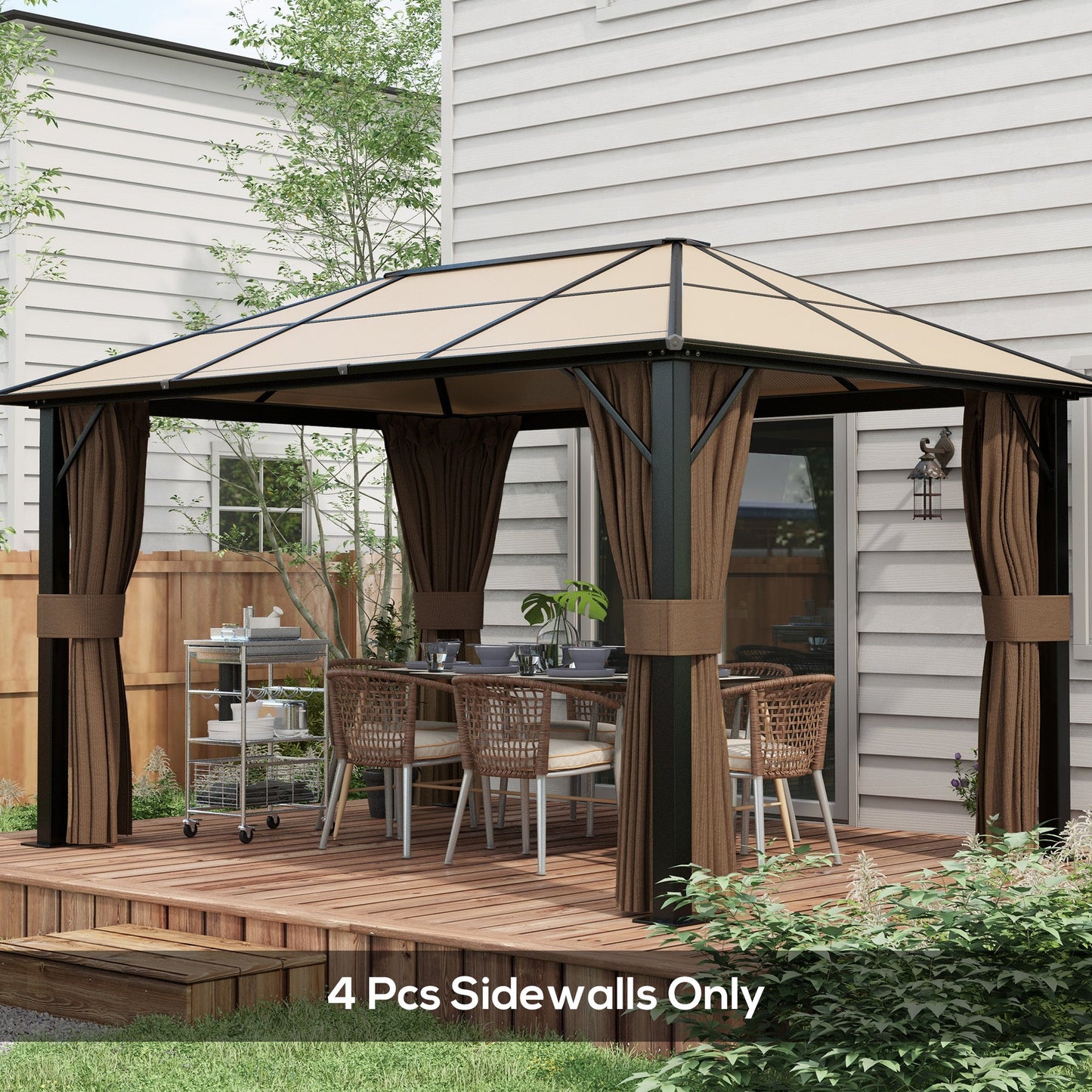 4 Pack Replacement Gazebo Curtains Privacy Panel for Most 3 x 4m Gazebo Canopy Pavillion Outdoor Shelter Sidewalls Accessories Dark Brown
