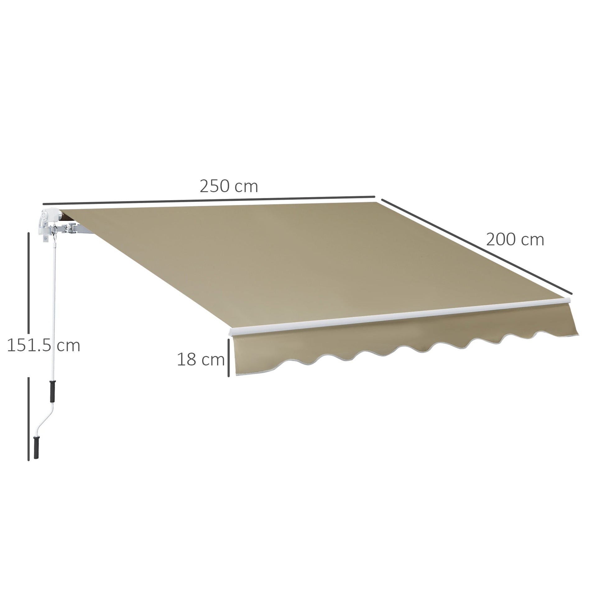 2.5m x 2m Garden Patio Manual Awning Canopy Sun Shade Shelter Retractable with Winding Handle Khaki