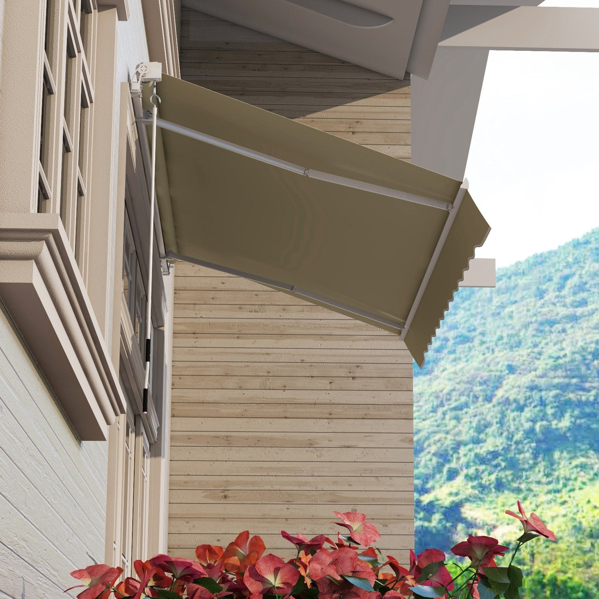 2.5m x 2m Garden Patio Manual Awning Canopy Sun Shade Shelter Retractable with Winding Handle Khaki
