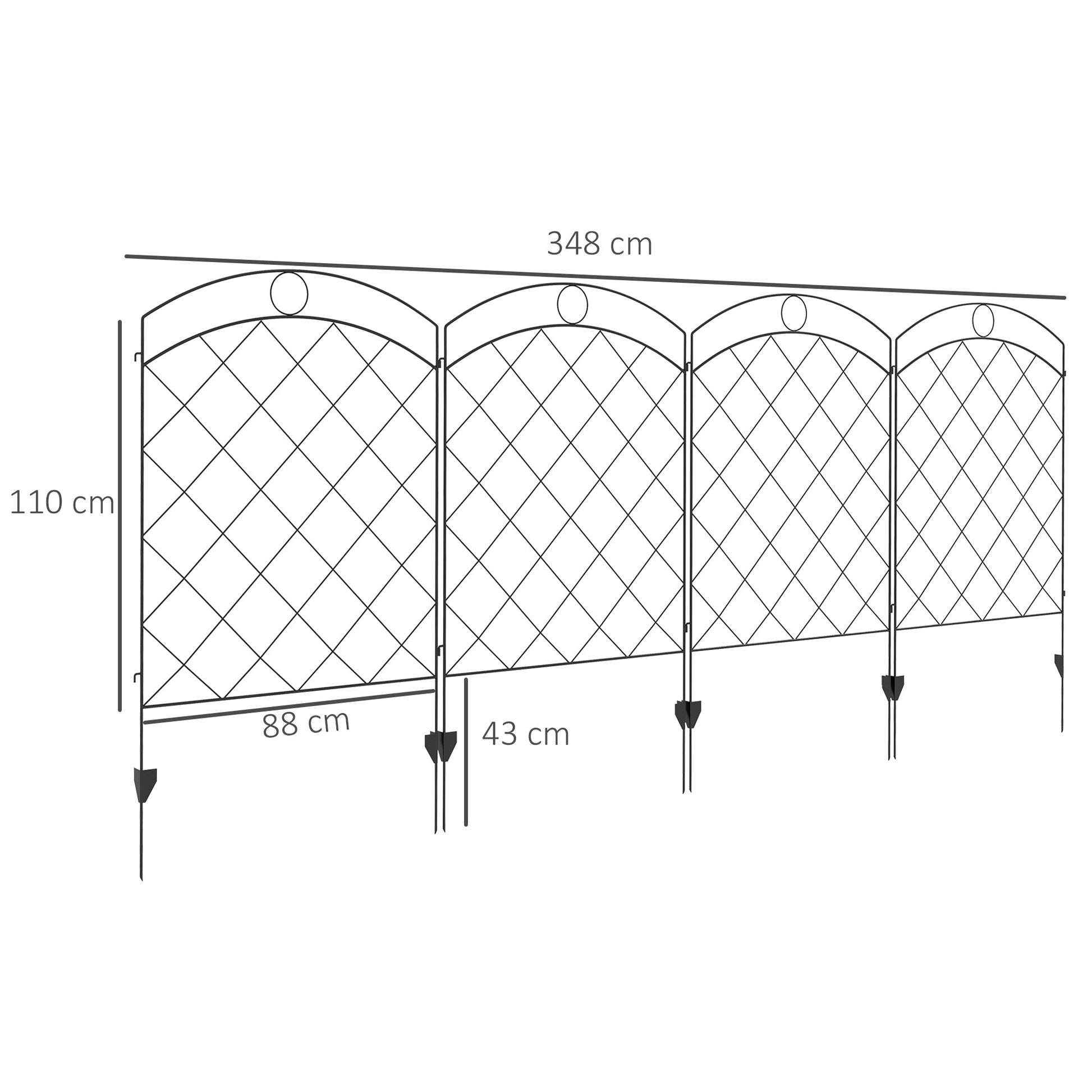 Decorative Garden Fencing, 43in x 11.4ft Outdoor Picket Fence Panels, 4PCs Rustproof Steel Wire Landscape Flower Bed Border Edging Animal Barrier, Black
