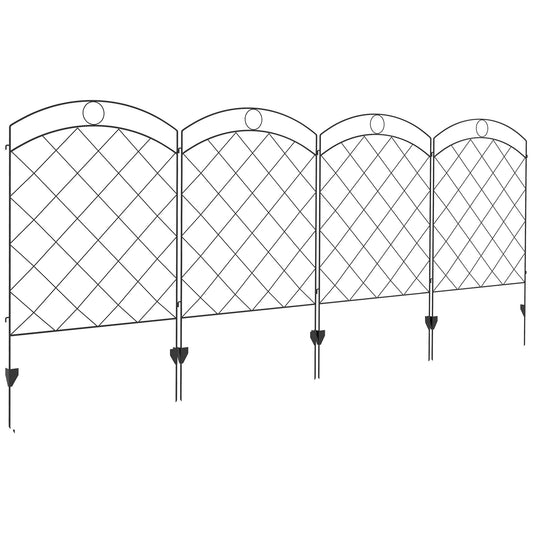 Decorative Garden Fencing, 43in x 11.4ft Outdoor Picket Fence Panels, 4PCs Rustproof Steel Wire Landscape Flower Bed Border Edging Animal Barrier, Black