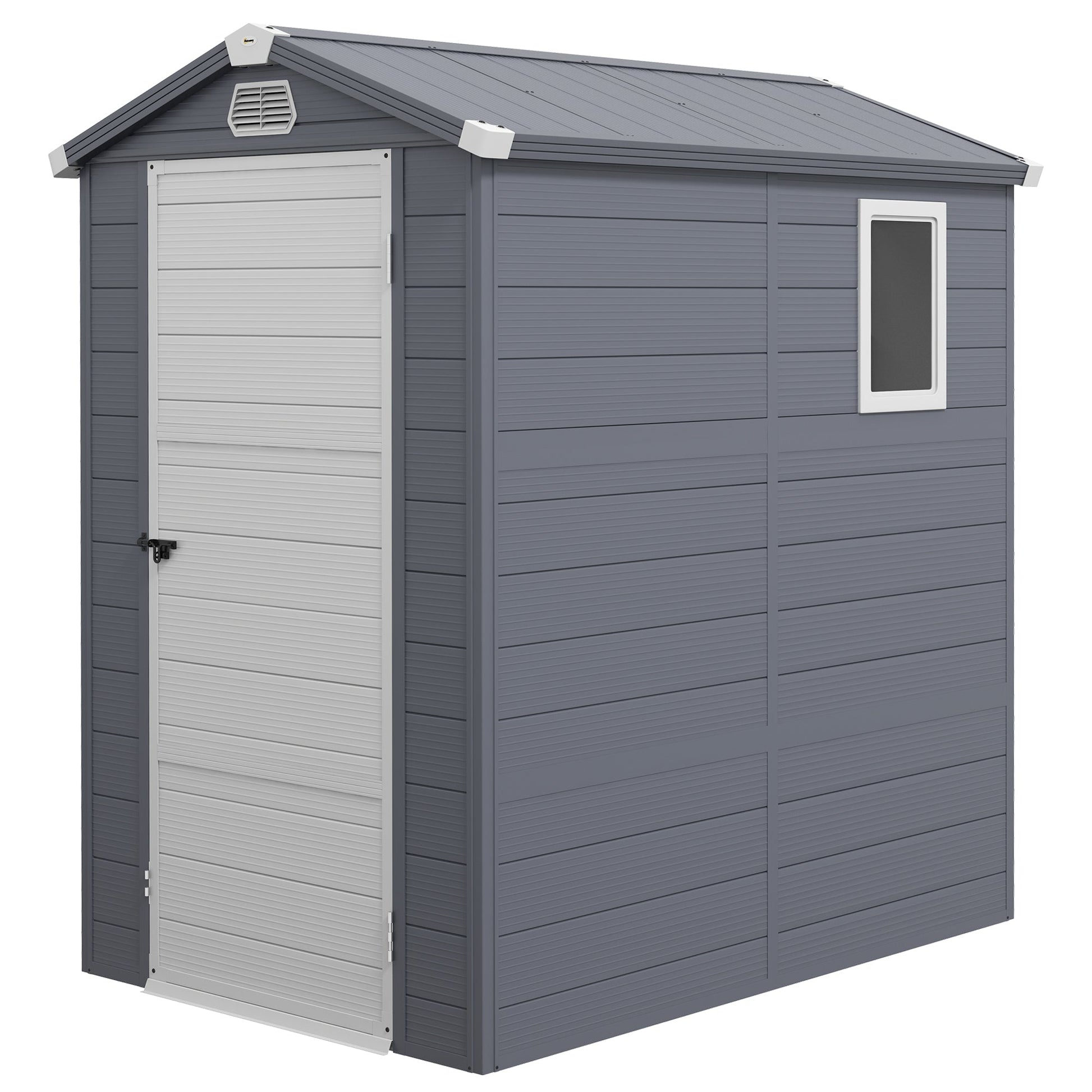 4 x 6ft Plastic Garden Storage Shed with Foundation Kit, Polypropylene Outdoor Storage Tool House with Ventilation Slots and Lockable Door, Grey
