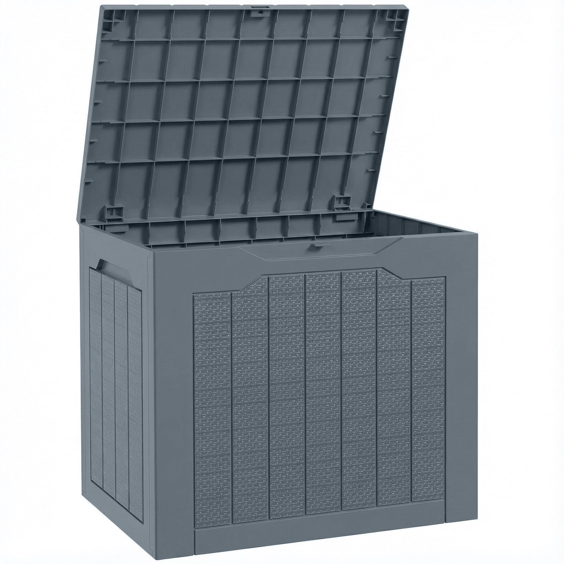 93L Plastic Garden Storage Box, Outdoor Storage Box with Handles, Waterproof Outdoor Storage Container for Garden Tools and Accessories, Light Grey
