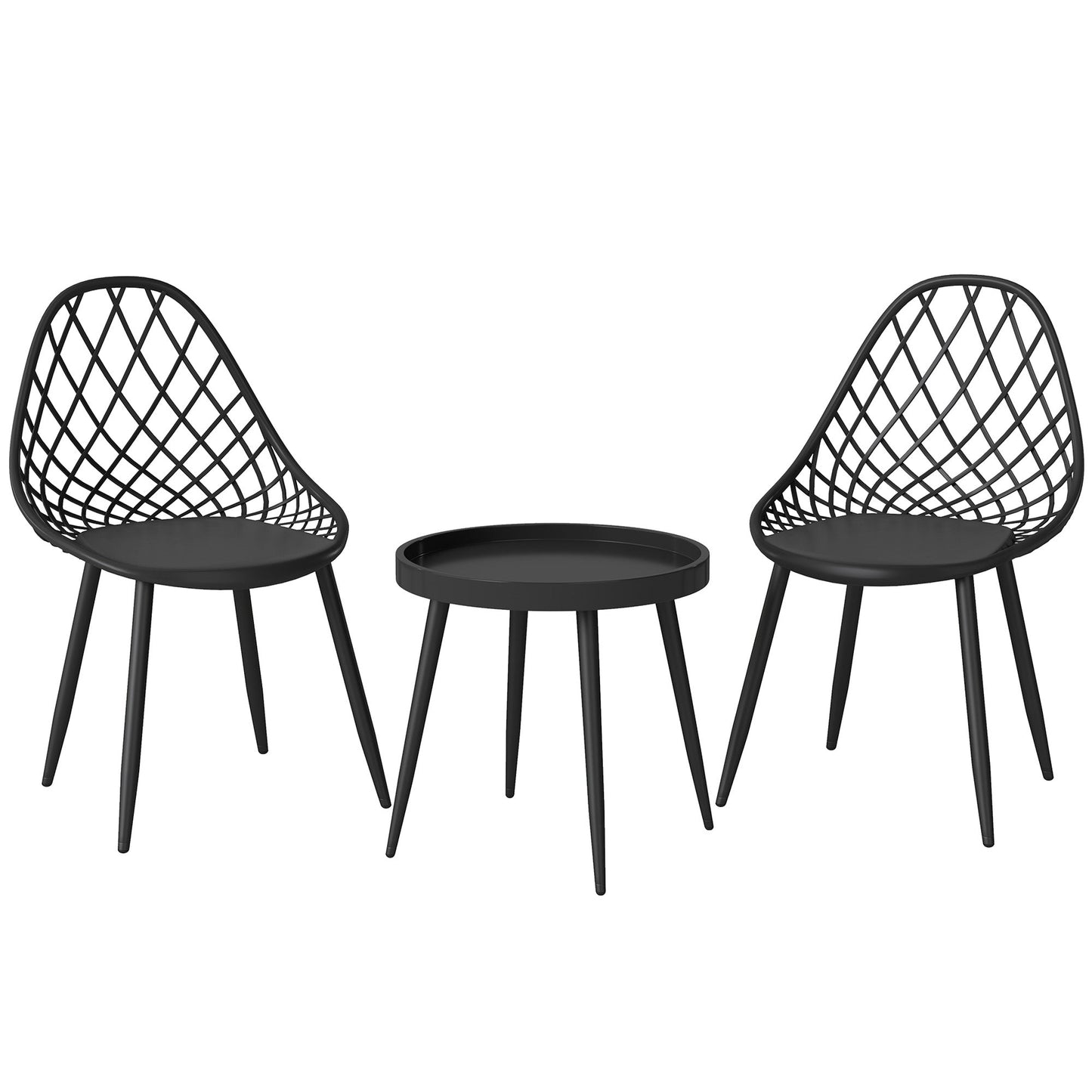 3-Piece Outdoor Bistro Set with 2 Chairs and Round Table, Weather-Resistant Metal Frame, Modern Patio Furniture for Garden, Balcony, Porch, Black
