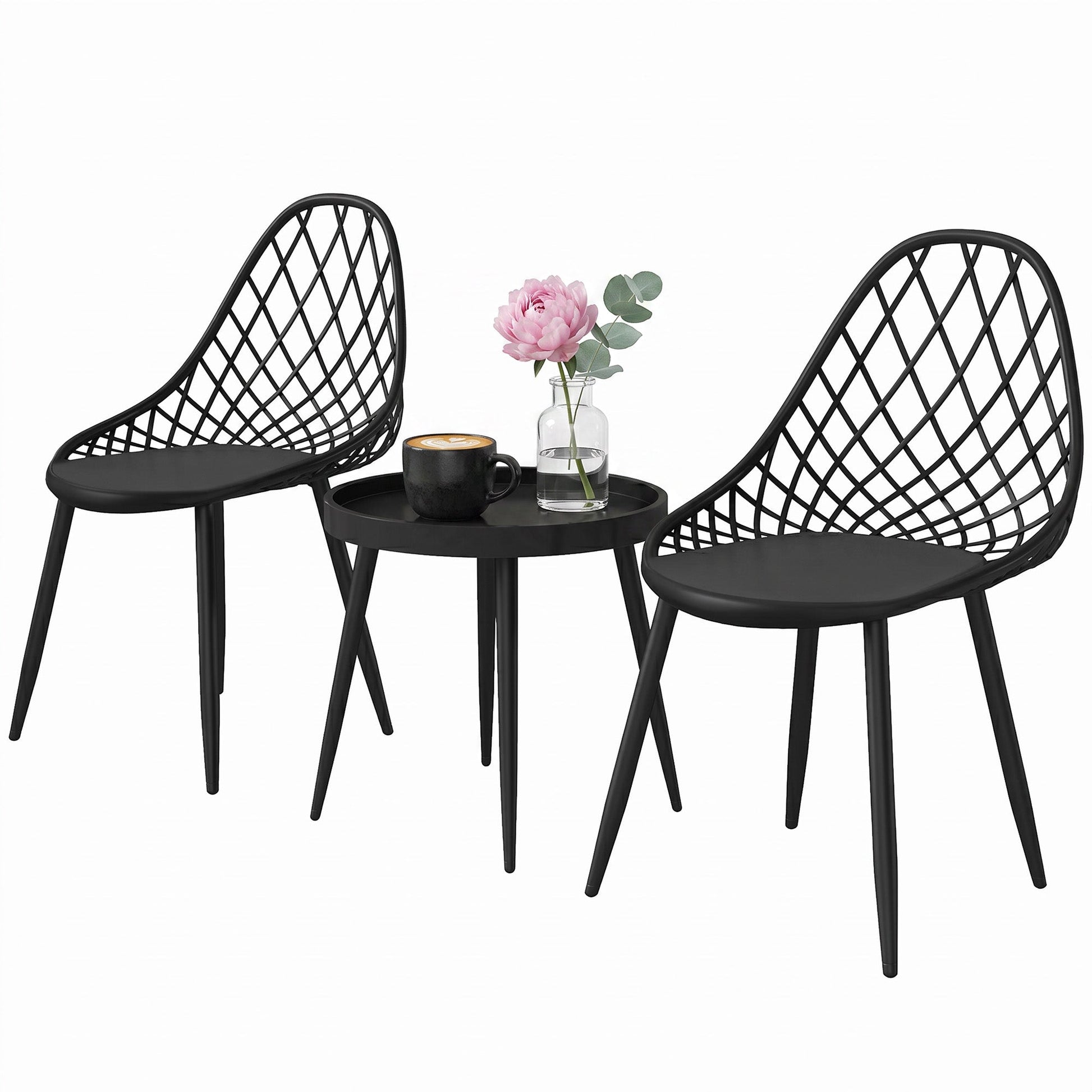 3-Piece Outdoor Bistro Set with 2 Chairs and Round Table, Weather-Resistant Metal Frame, Modern Patio Furniture for Garden, Balcony, Porch, Black