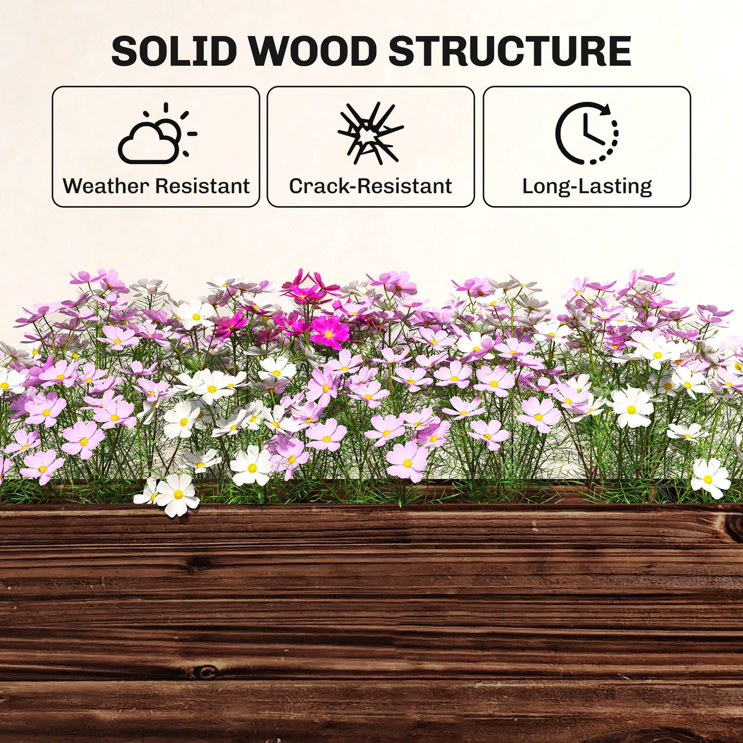 2-Tier Wooden Raised Planter, Raised Garden Bed on Legs with Drainage Holes and Bed Liner, Outdoor Elevated Garden Planter for Vegetables, Herbs, Flowers, 60 x 25 x 70 cm