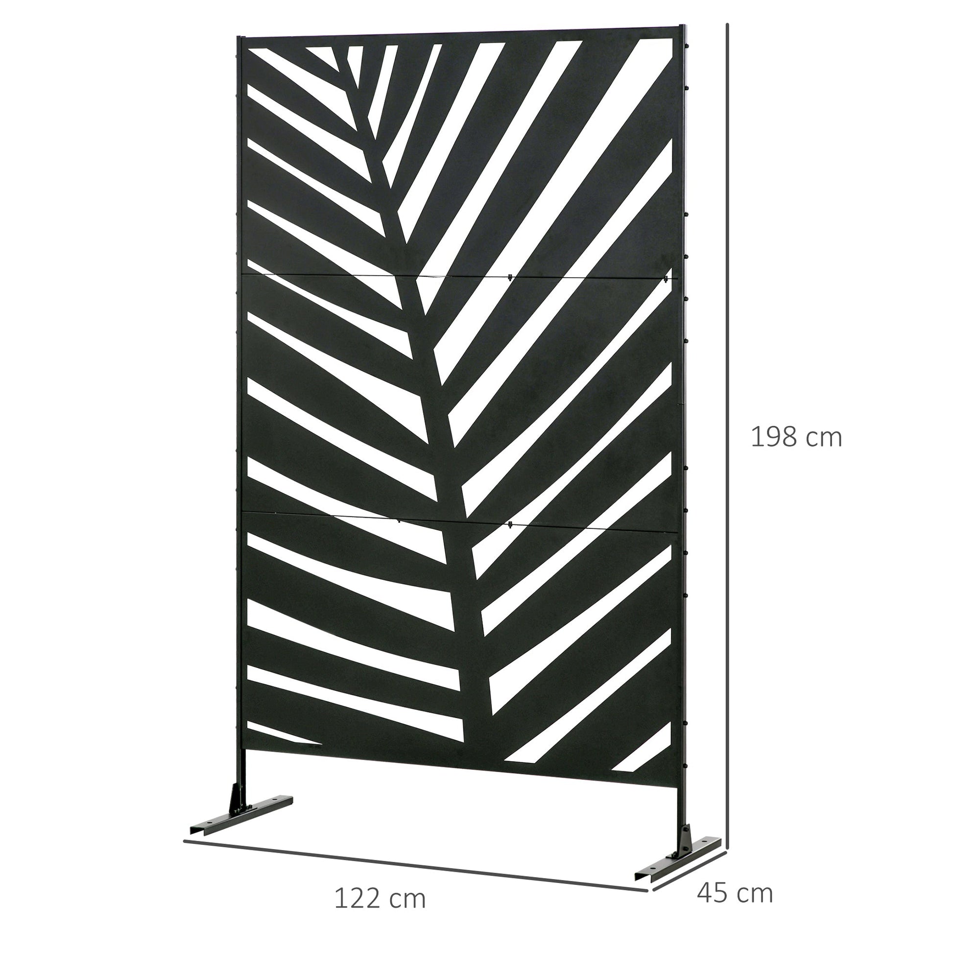 Decorative Privacy Screen with Stand, 6.5FT Freestanding Metal Outdoor Divider, Decorative Privacy Panel with Expansion Screws for Garden Patio Pool Hot Tub, Banana Leaf Style, Black