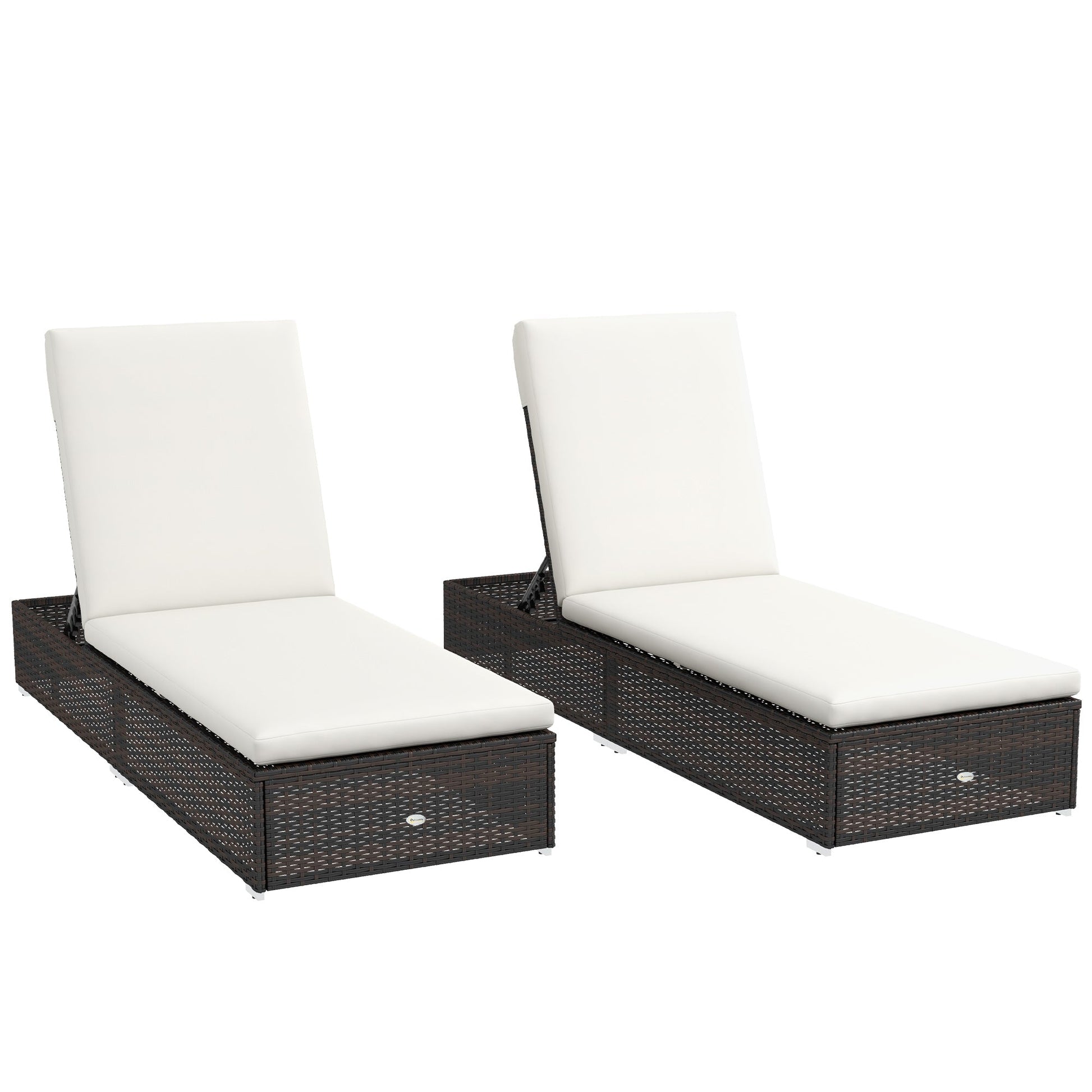 PE Rattan Sun Loungers Set of 2, Five-level Adjustable Recliner Chairs w/ Soft Padded Cushion for Patio, Garden, Mixed Brown
