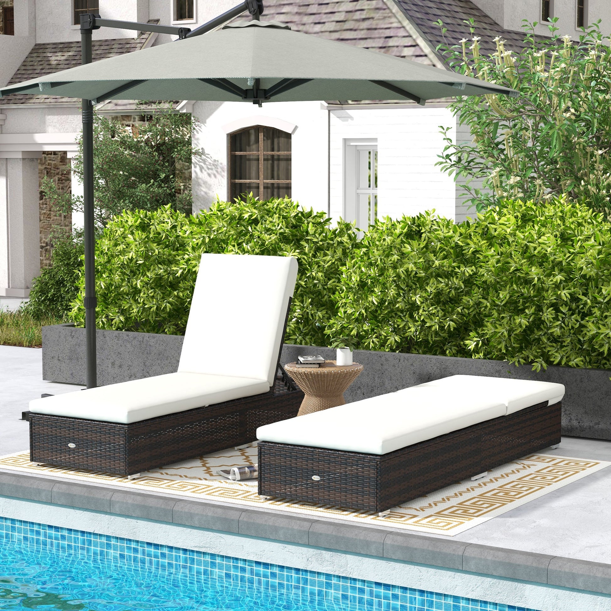 PE Rattan Sun Loungers Set of 2, Five-level Adjustable Recliner Chairs w/ Soft Padded Cushion for Patio, Garden, Mixed Brown
