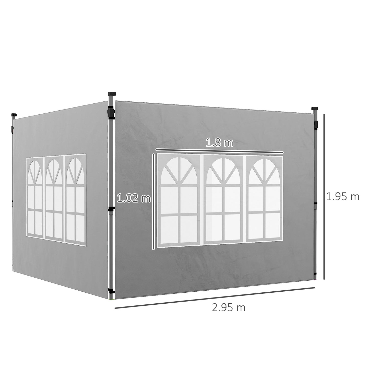 Gazebo Side Panels with Window for 3x3(m) or 3x4m Pop Up Gazebo, 2 Pack Sides Replacement, Grey