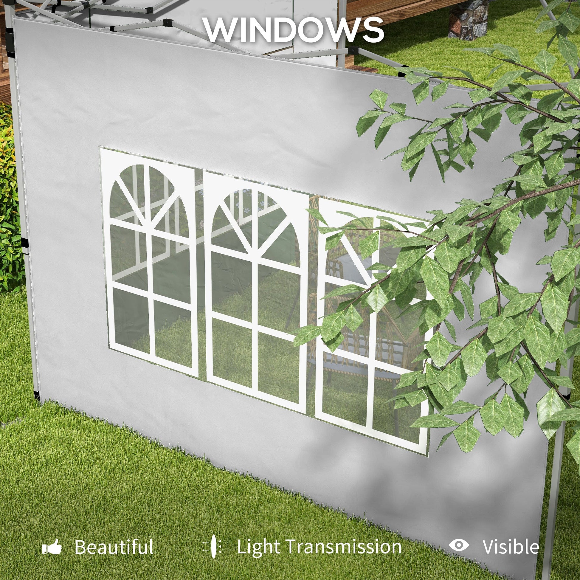 Gazebo Side Panels with Window for 3x3(m) or 3x4m Pop Up Gazebo, 2 Pack Sides Replacement, Grey