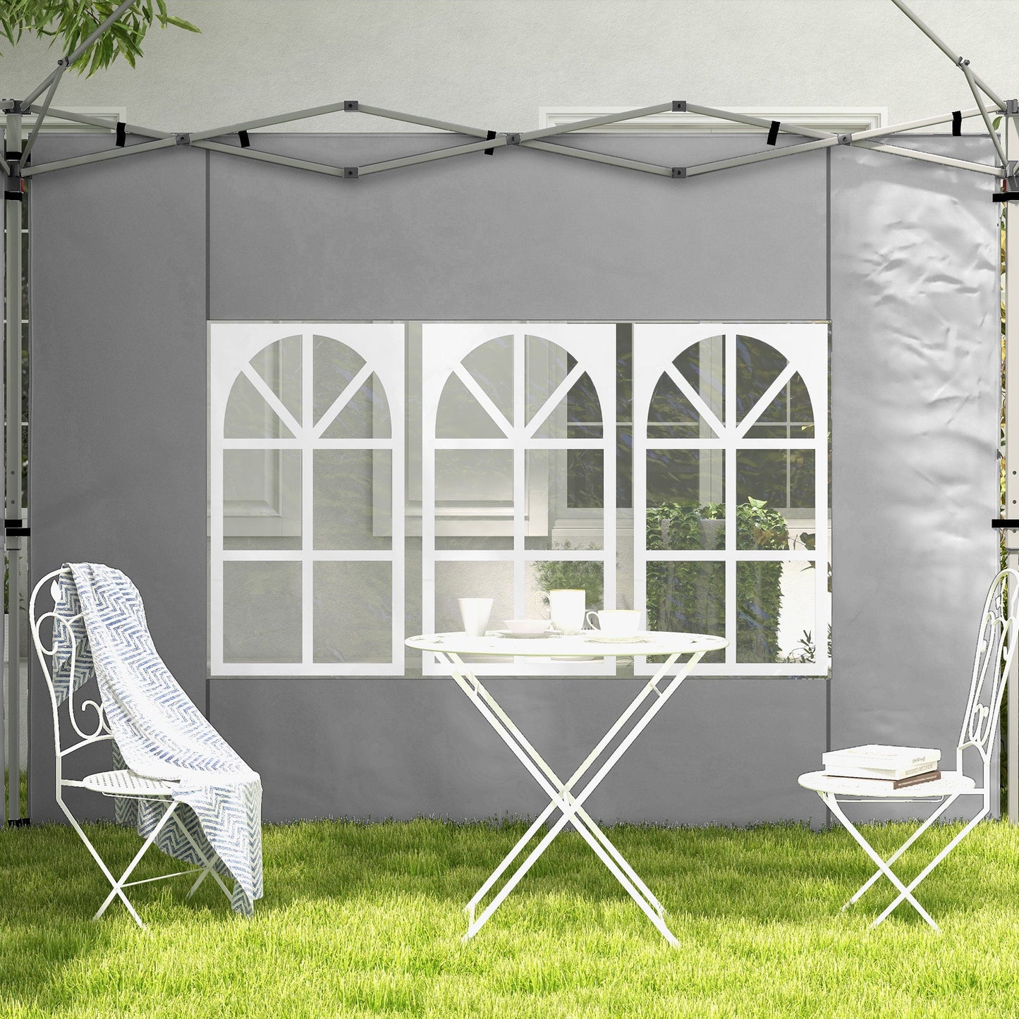 Gazebo Side Panels with Window for 3x3(m) or 3x4m Pop Up Gazebo, 2 Pack Sides Replacement, Grey