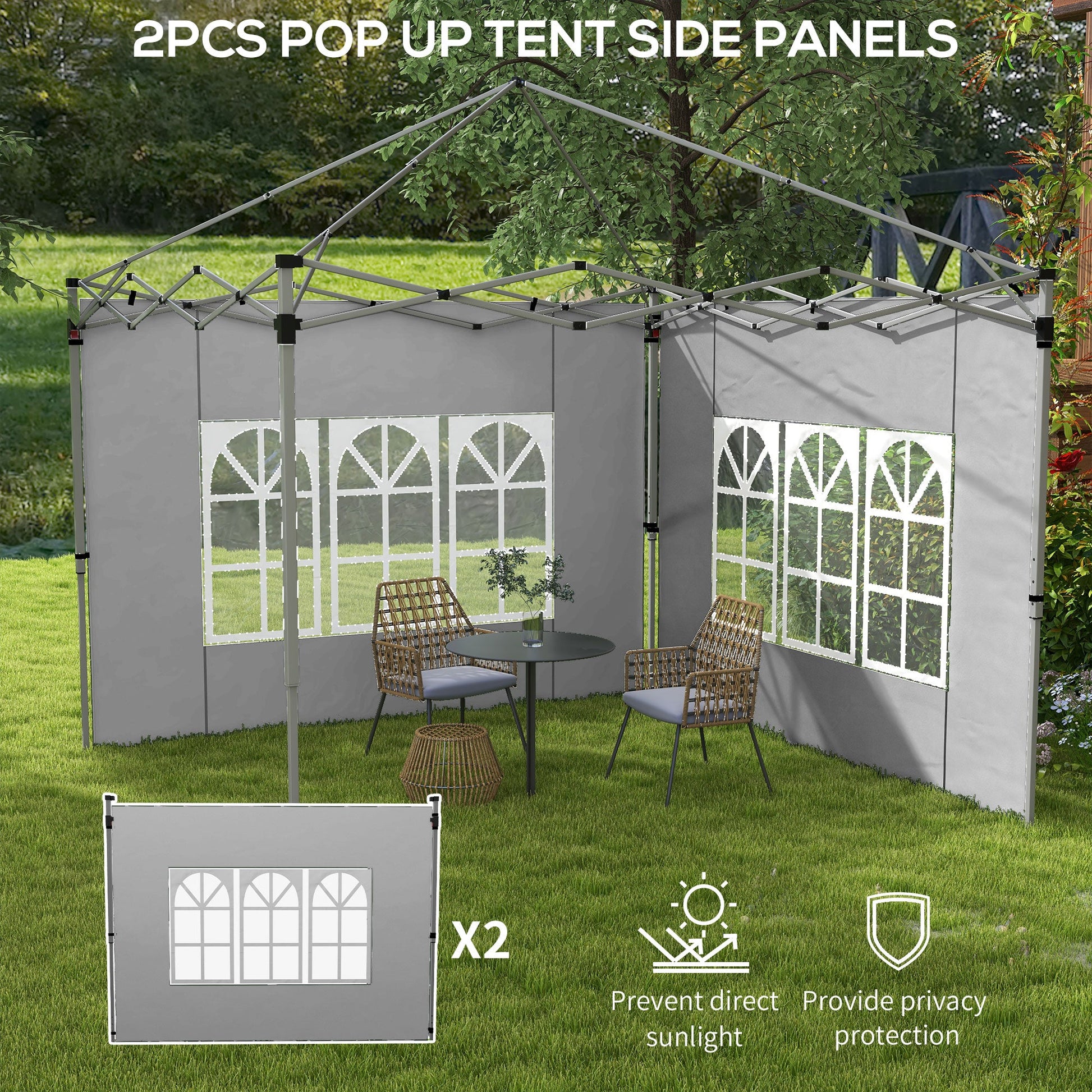 Gazebo Side Panels with Window for 3x3(m) or 3x4m Pop Up Gazebo, 2 Pack Sides Replacement, Grey