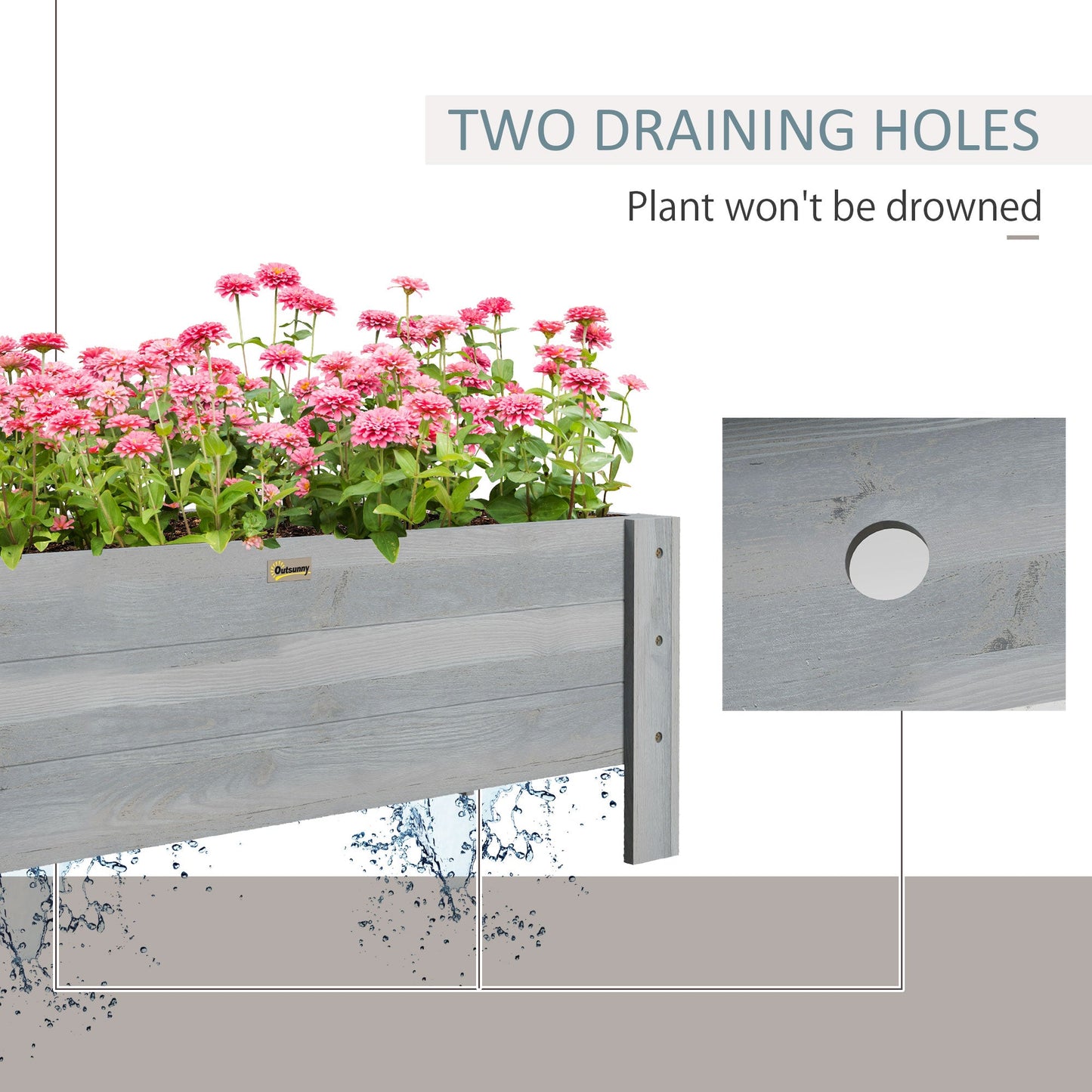 58L Garden Raised Bed Planter Grow Containers for Outdoor Patio Plant Flower Vegetable Pot Fir Wood, 100 x 36.5 x 36 cm, Grey